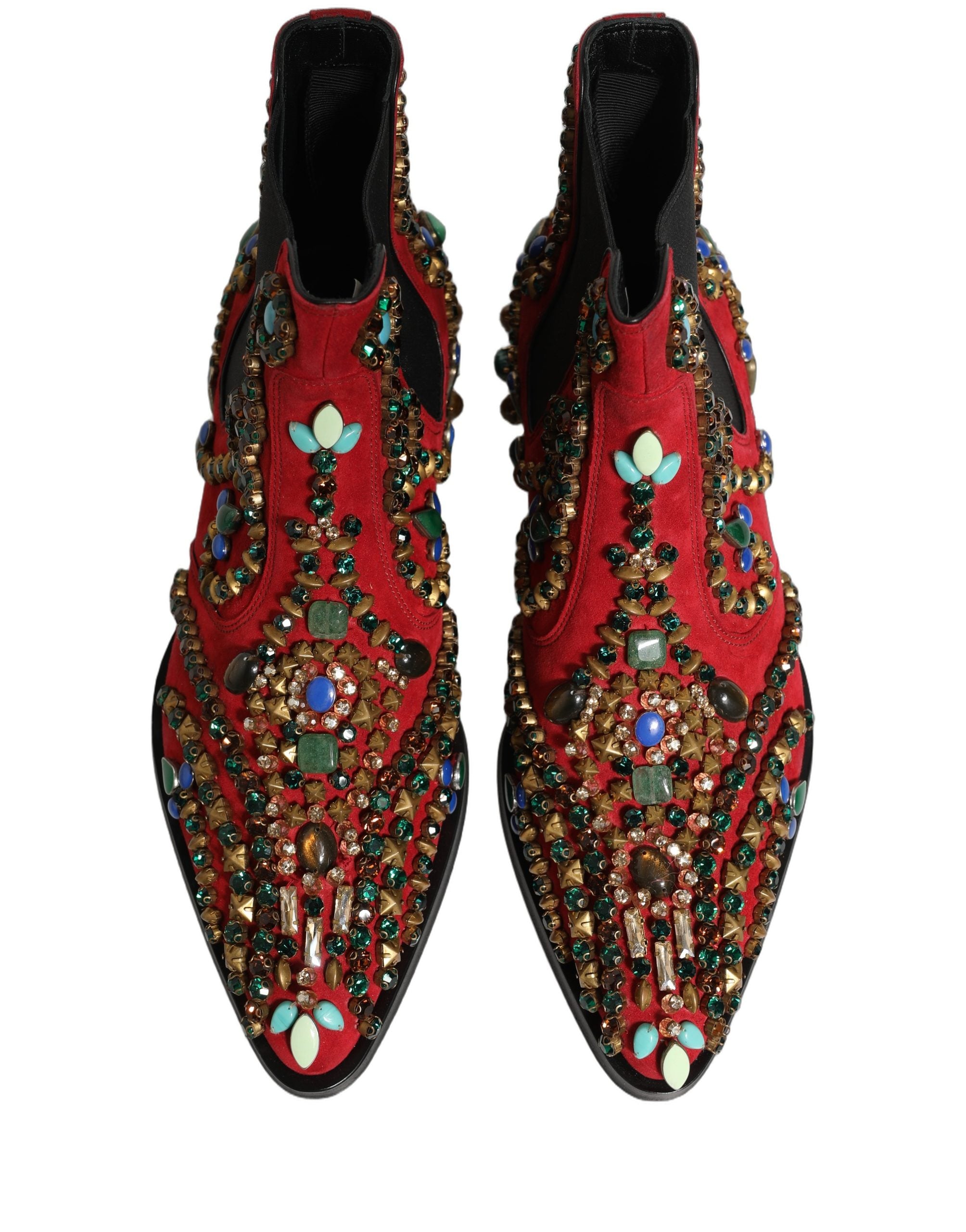 Pre-Owned Dolce & Gabbana Red Embellished Chelsea Ankle Boots Shoes