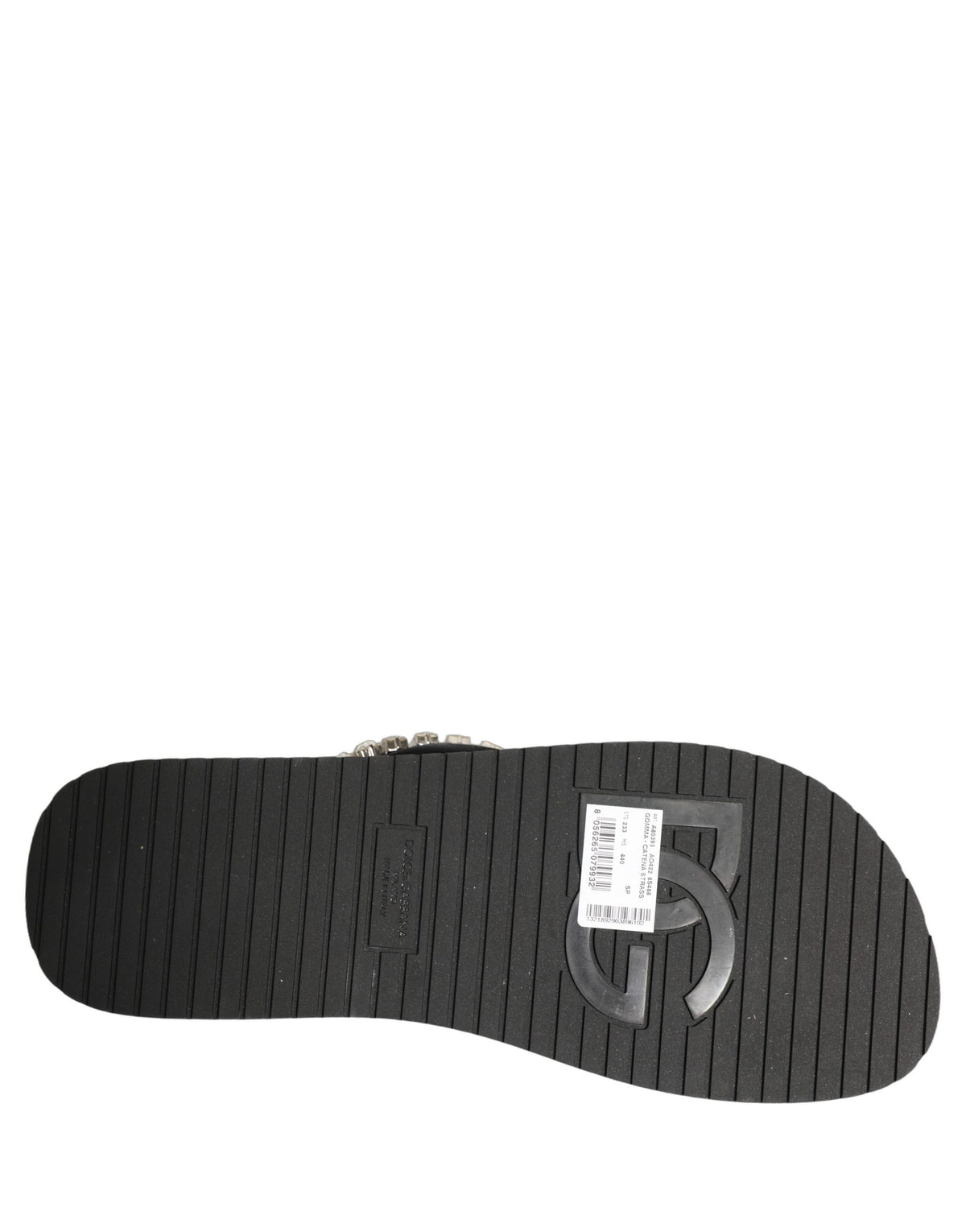 New Dolce & Gabbana Black Embellished Rubber Flip Flops Men Shoes