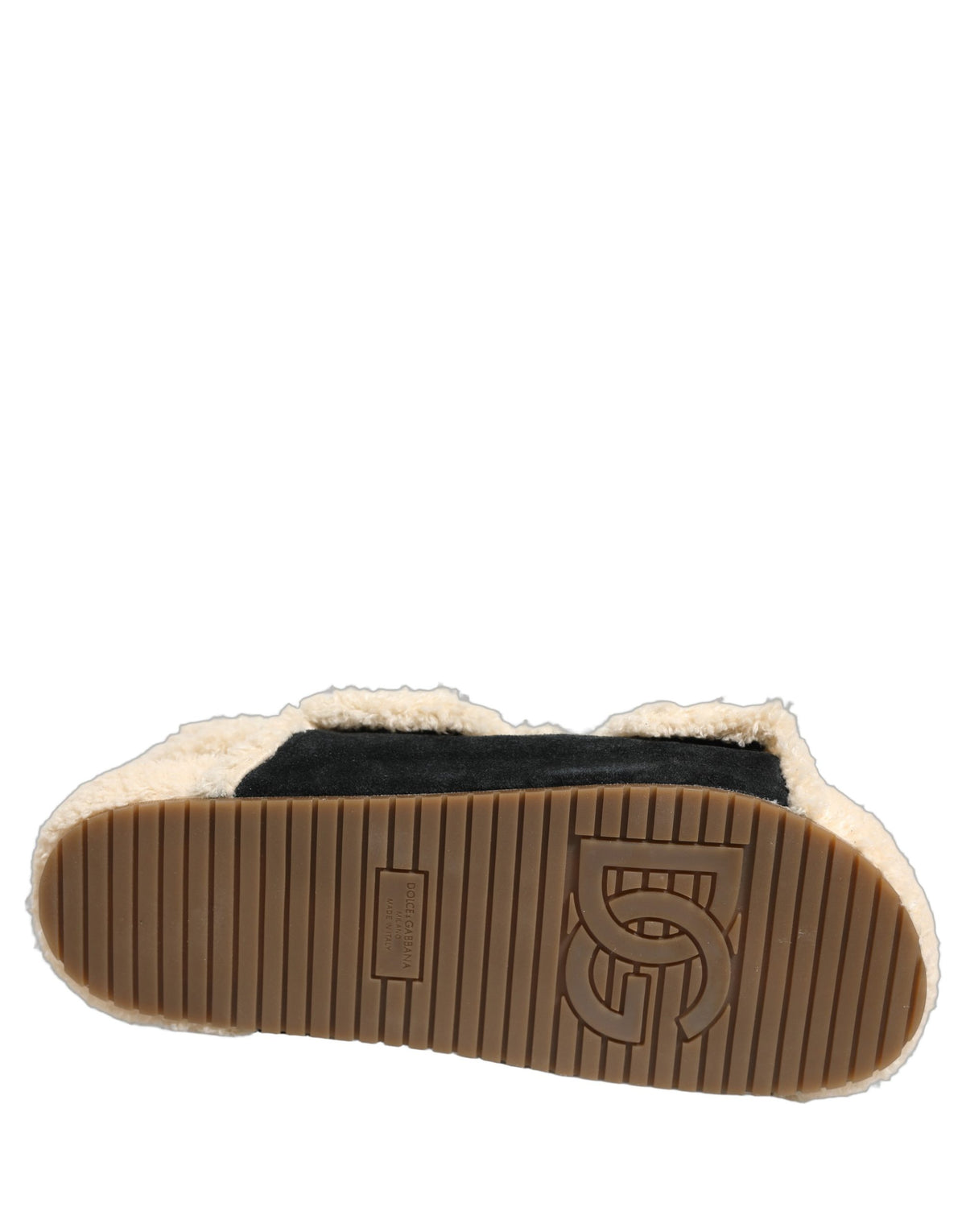New Dolce & Gabbana Beige Black Faux Fur Flats Men Sandals Shoes