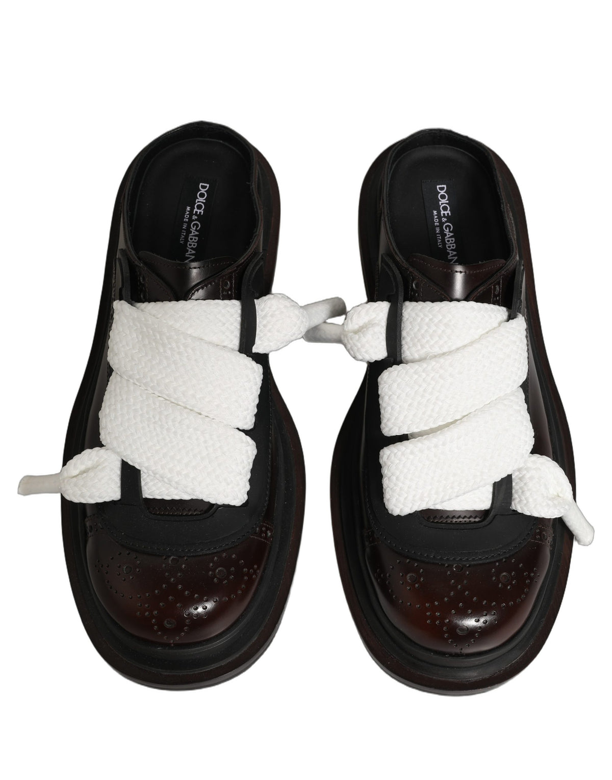 New Dolce & Gabbana Brown Leather Slip On Flat Sandals Men Shoes