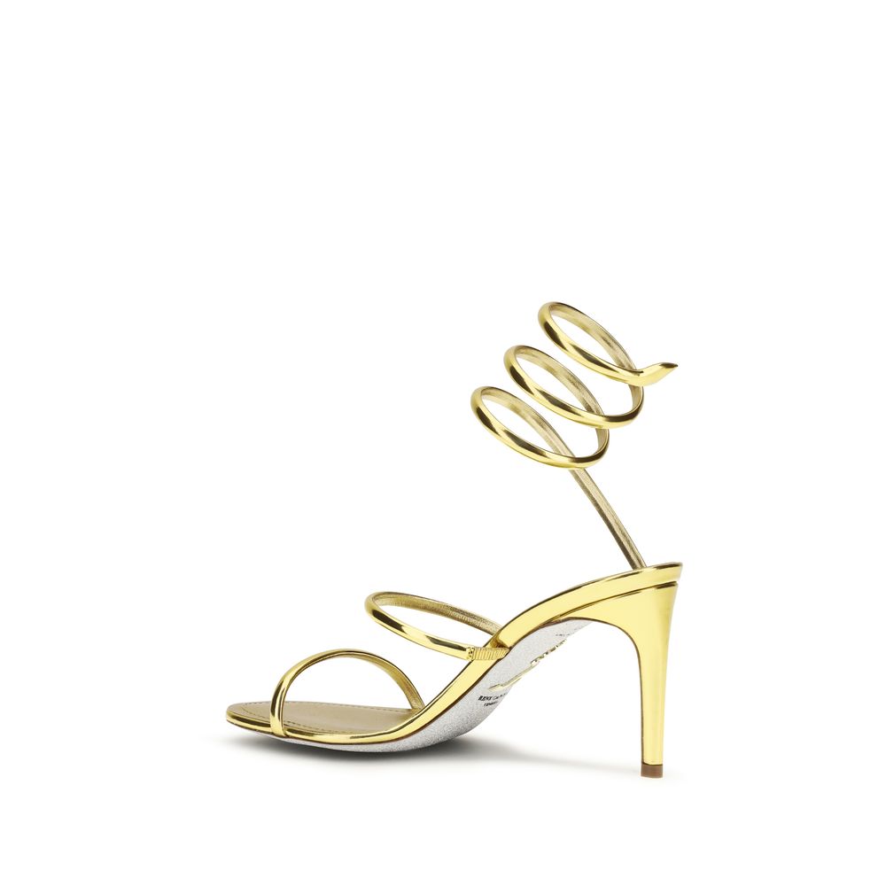 RENE CAOVILLA Gold Leather Stiletto Heel Sandals