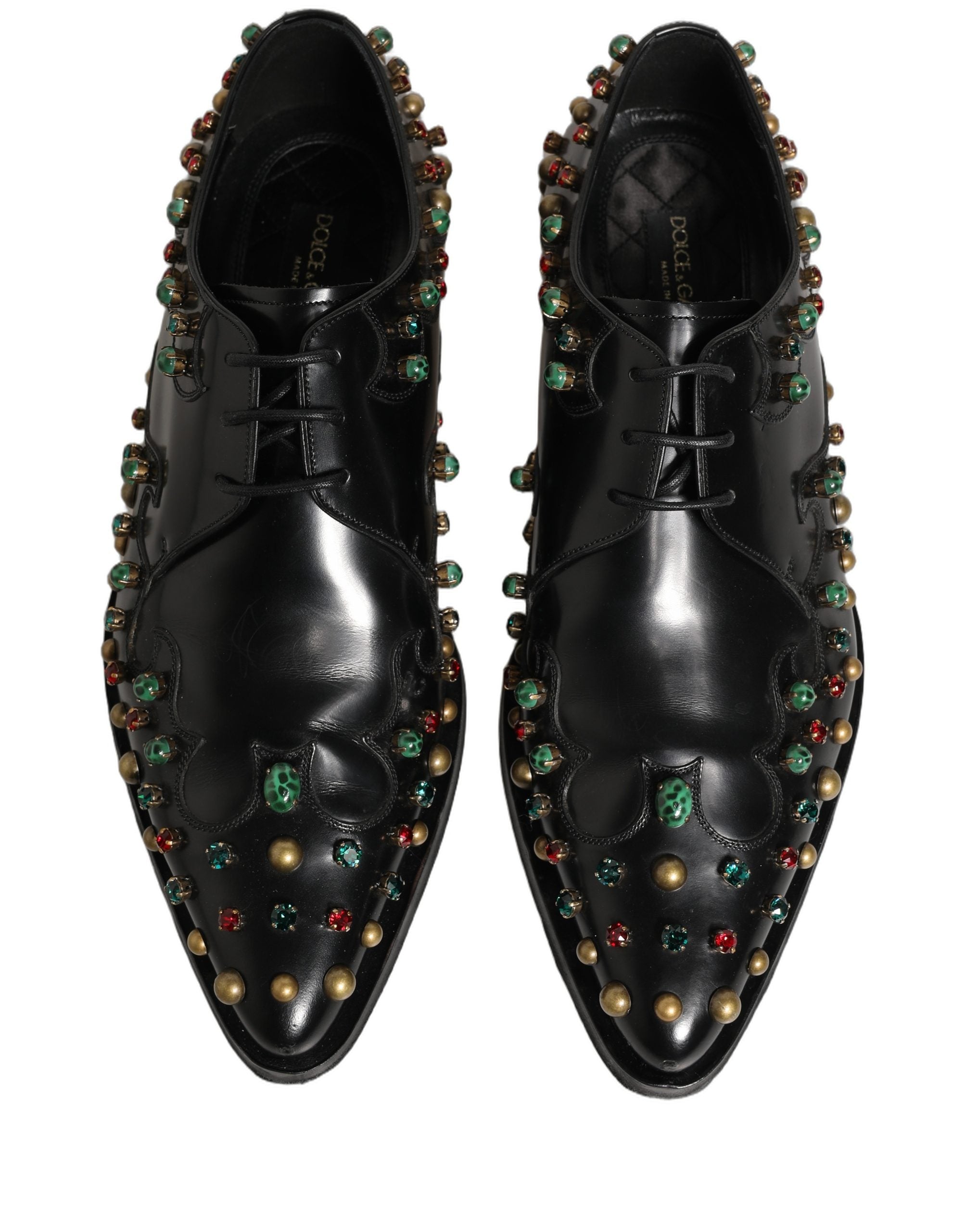 Dolce & Gabbana Black Leather Derby Dress Studded Formal Shoes