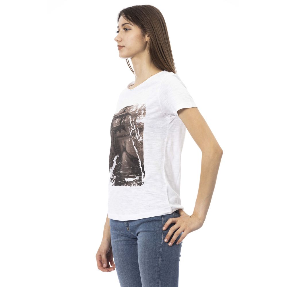 Trussardi Action White Cotton Graphic T-Shirt