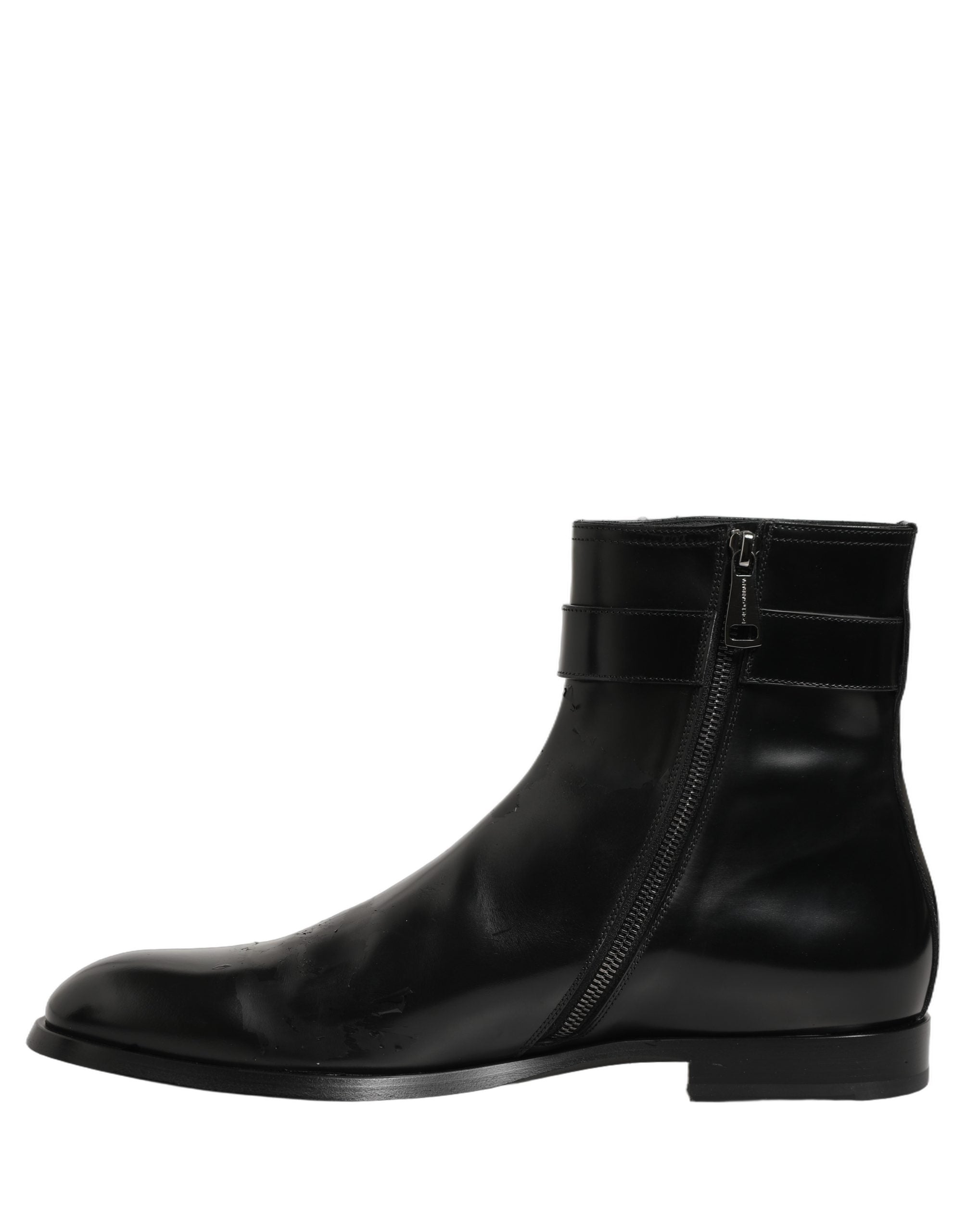 Pre-Owned Dolce & Gabbana Black Leather Logo Buckle Mid Calf Boots Shoes