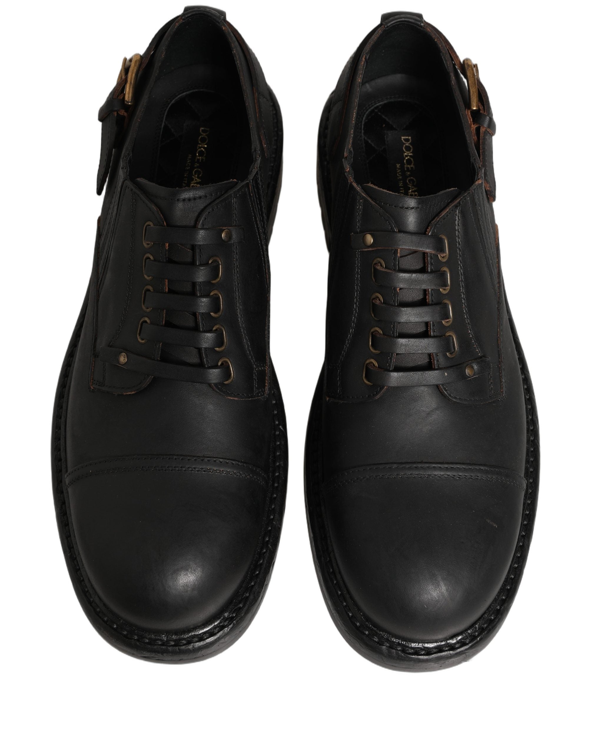 Pre-Owned Dolce & Gabbana Dress Black Leather Lace Up Derby Men Shoes