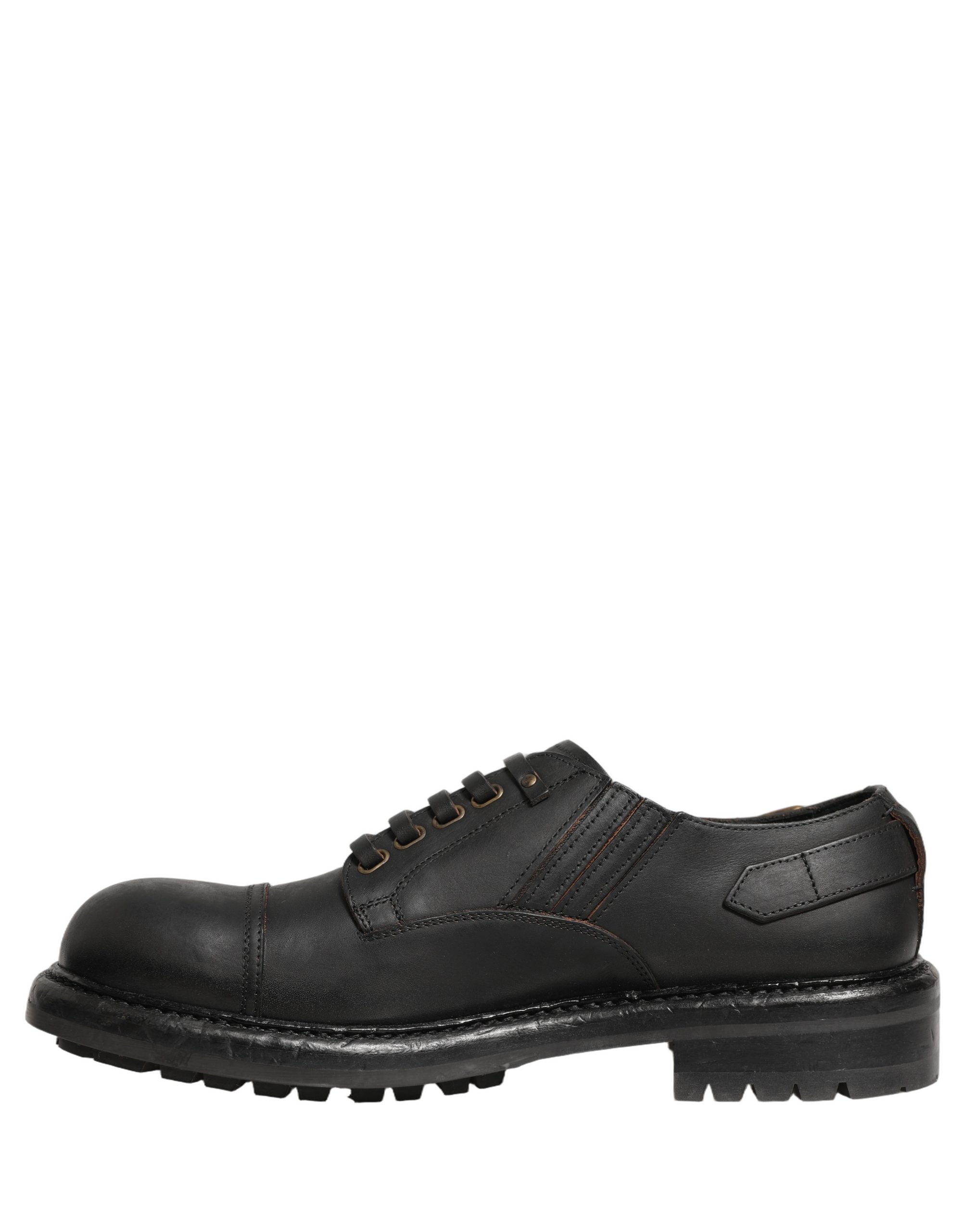 Pre-Owned Dolce & Gabbana Dress Black Leather Lace Up Derby Men Shoes