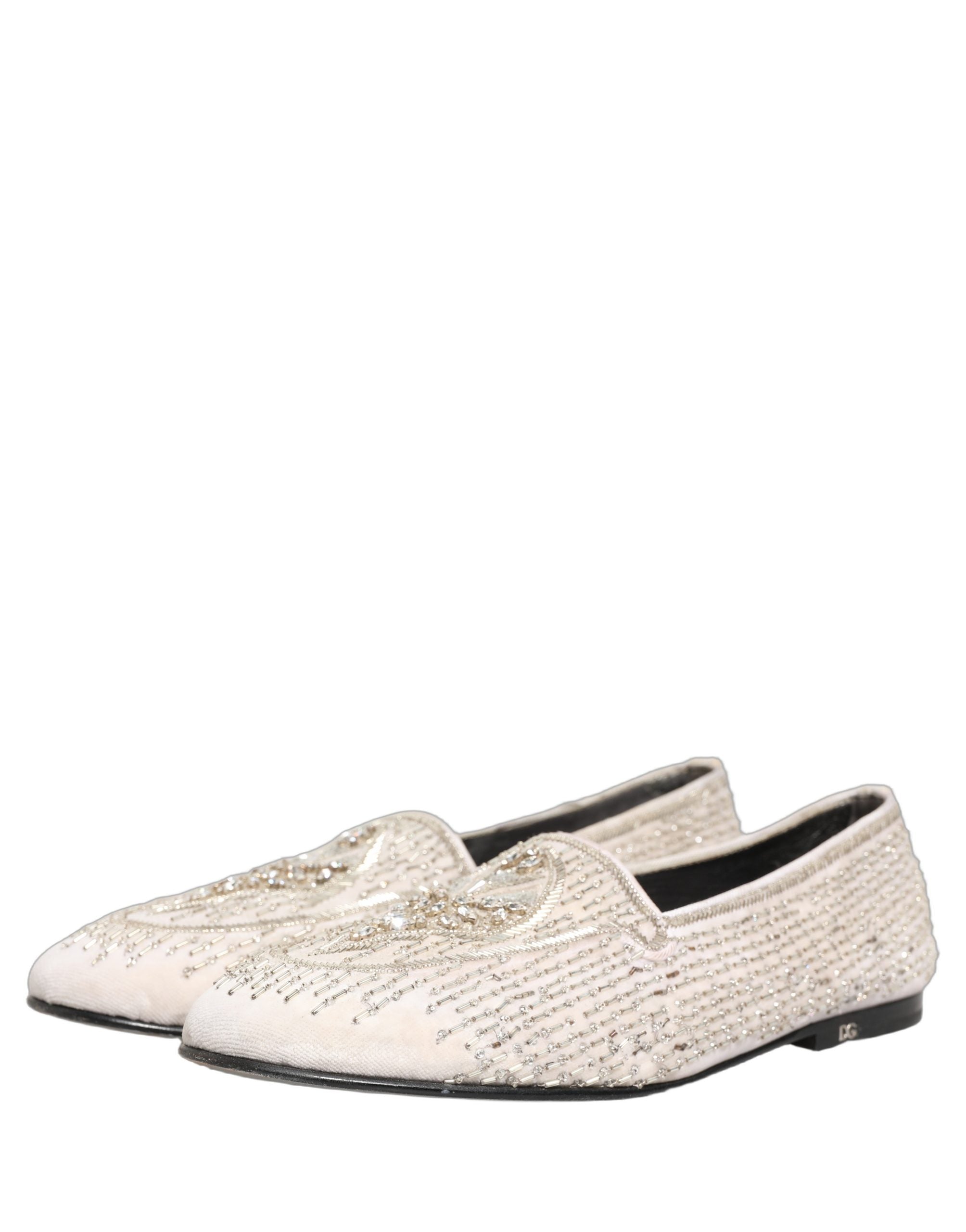 Pre-Owned Dolce & Gabbana White Satin Embellished Dress Loafers Shoes