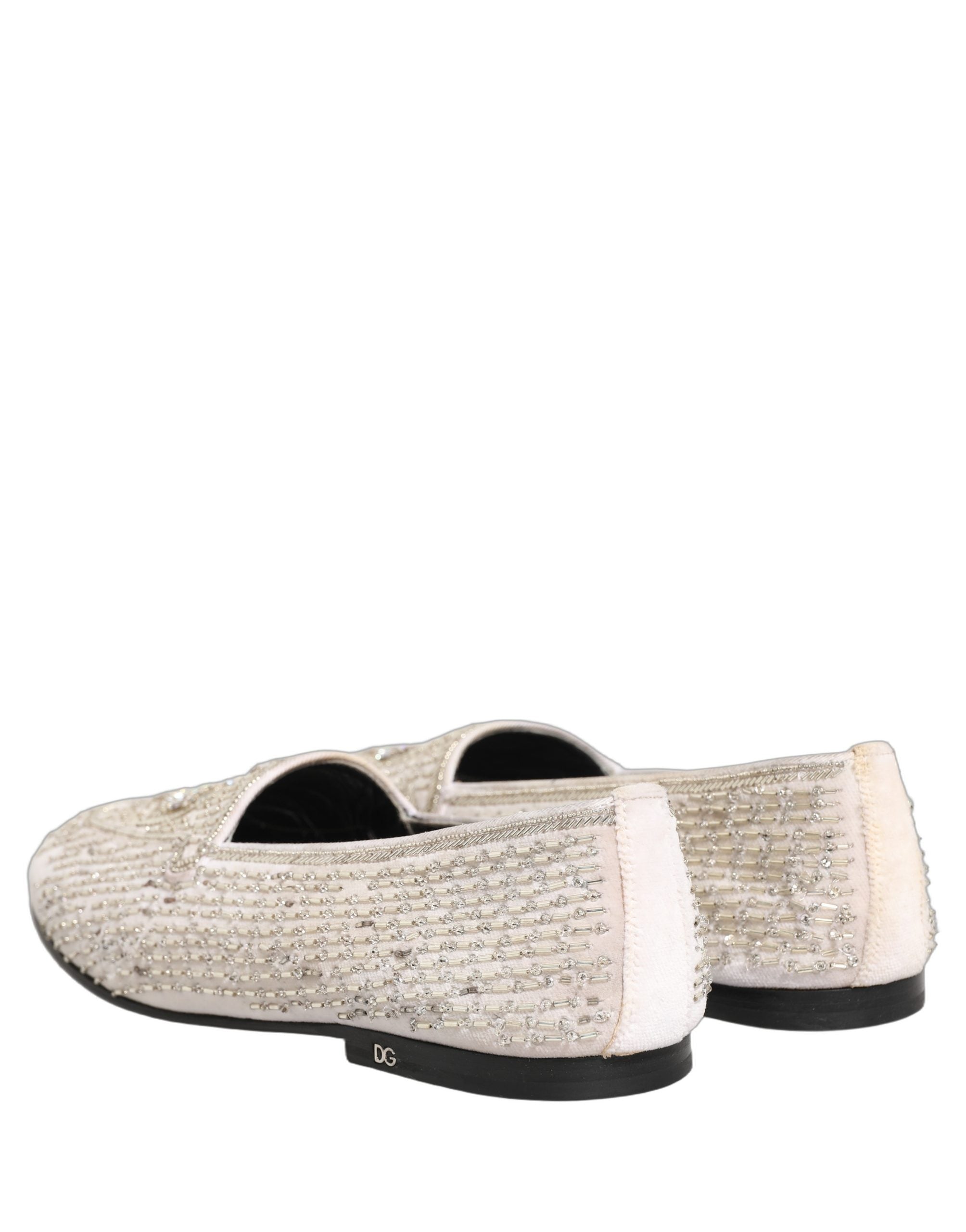 Pre-Owned Dolce & Gabbana White Satin Embellished Dress Loafers Shoes