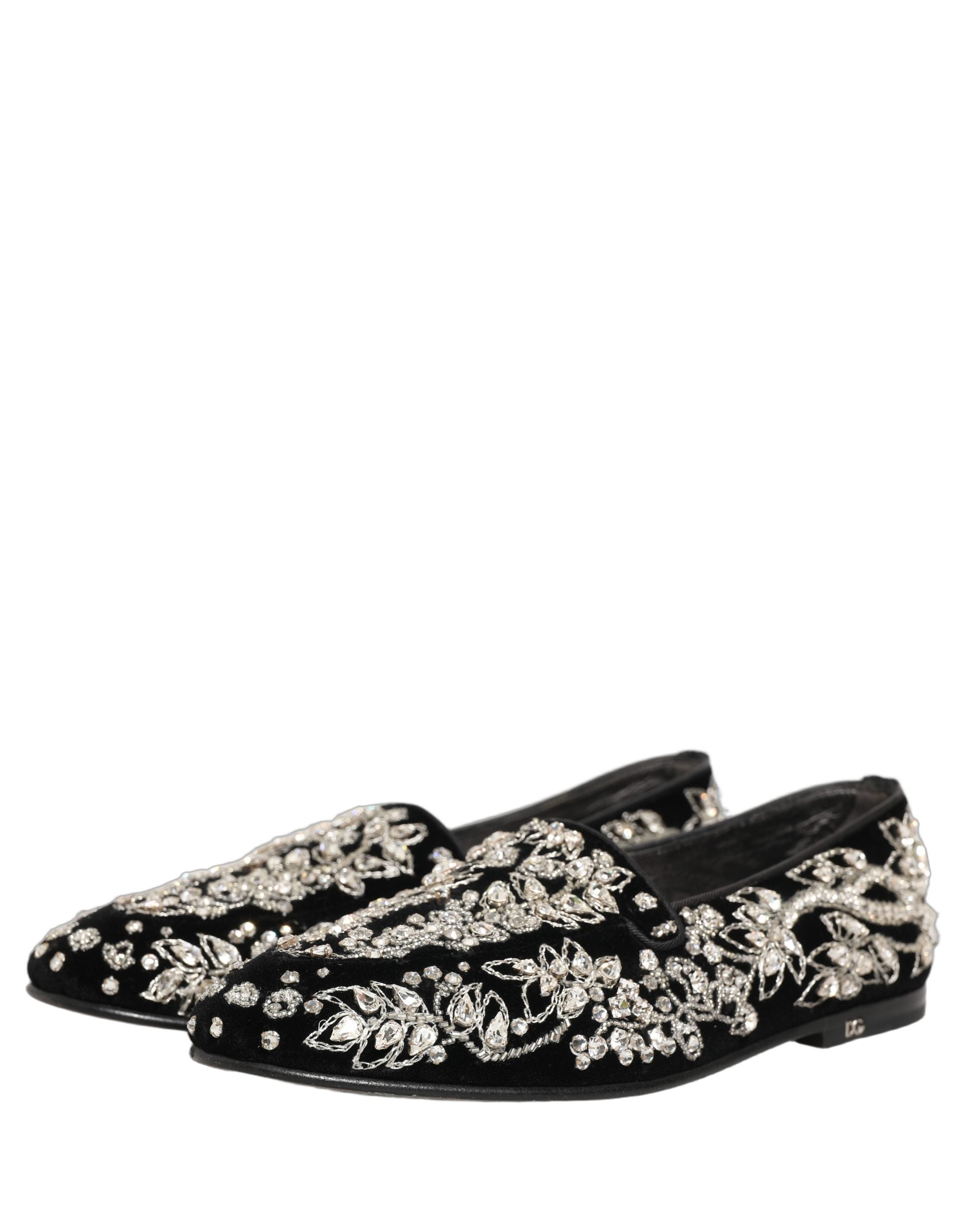 Pre-Owned Dolce & Gabbana Black Velvet Embellished Dress Loafers Shoes