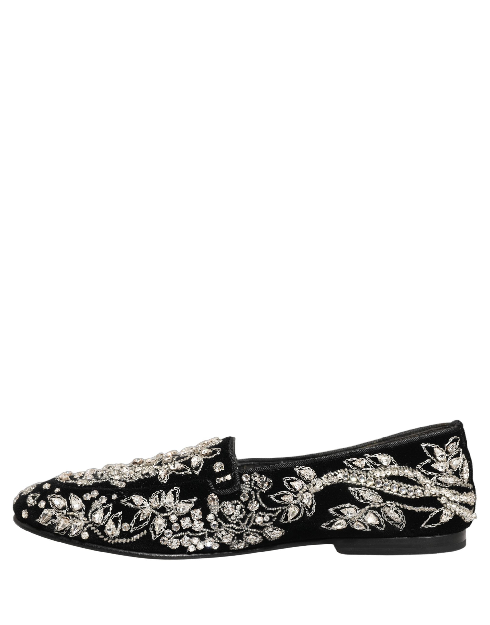 Pre-Owned Dolce & Gabbana Black Velvet Embellished Dress Loafers Shoes