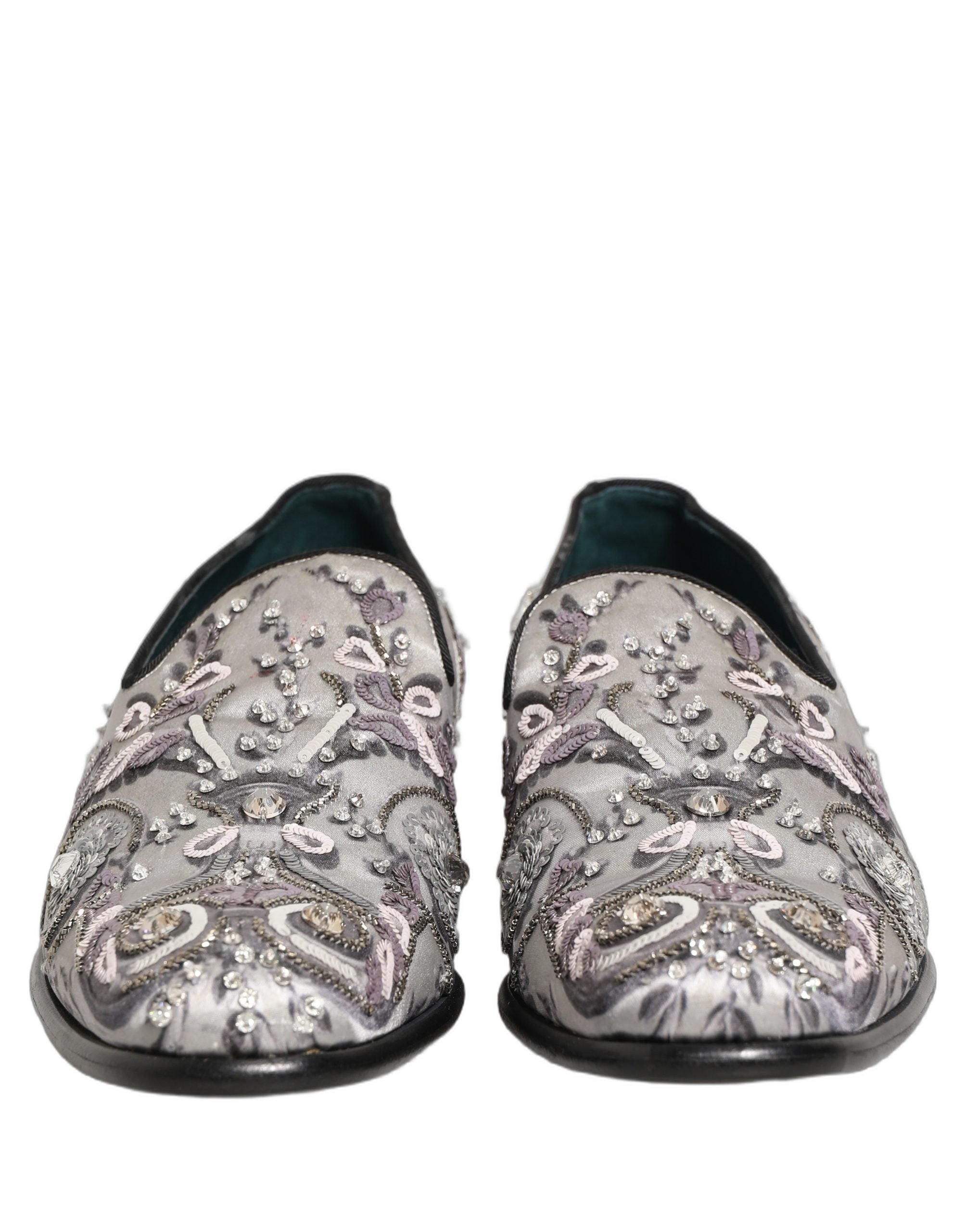 Dolce & Gabbana White Sequined Formal Slip On Loafers Shoes