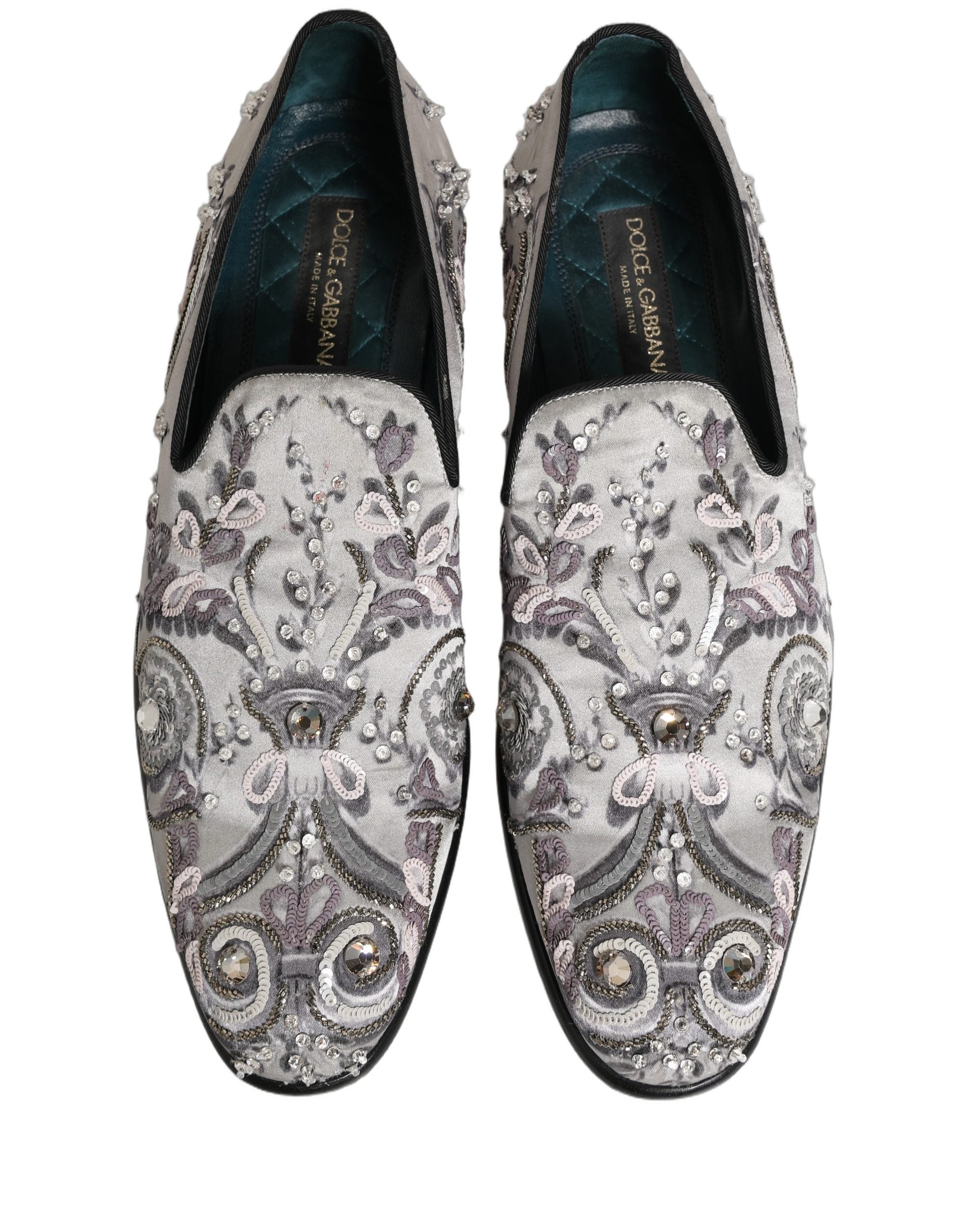 Dolce & Gabbana White Sequined Formal Slip On Loafers Shoes