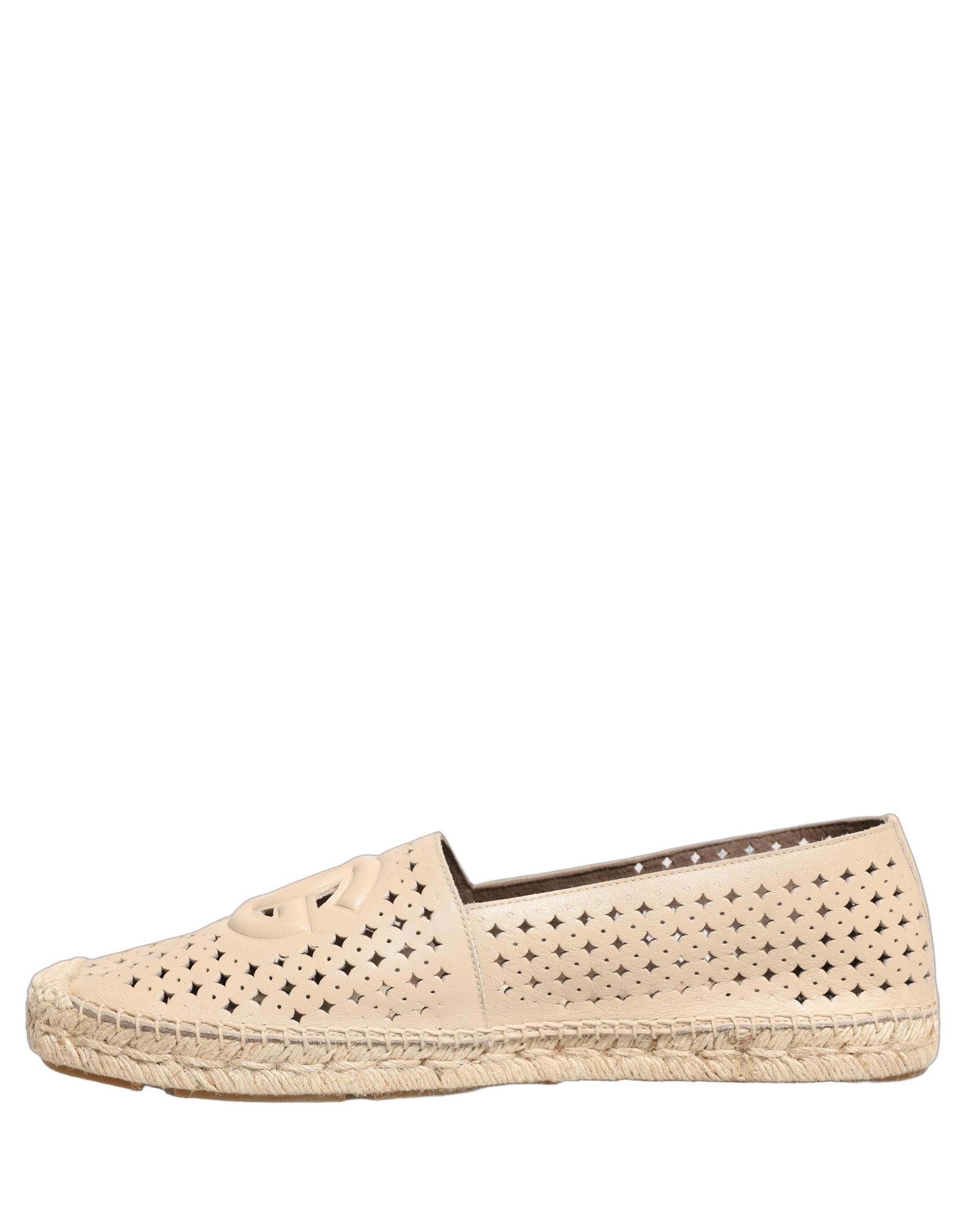 Dolce & Gabbana Beige Leather Cutout Logo Espadrilles Shoes
