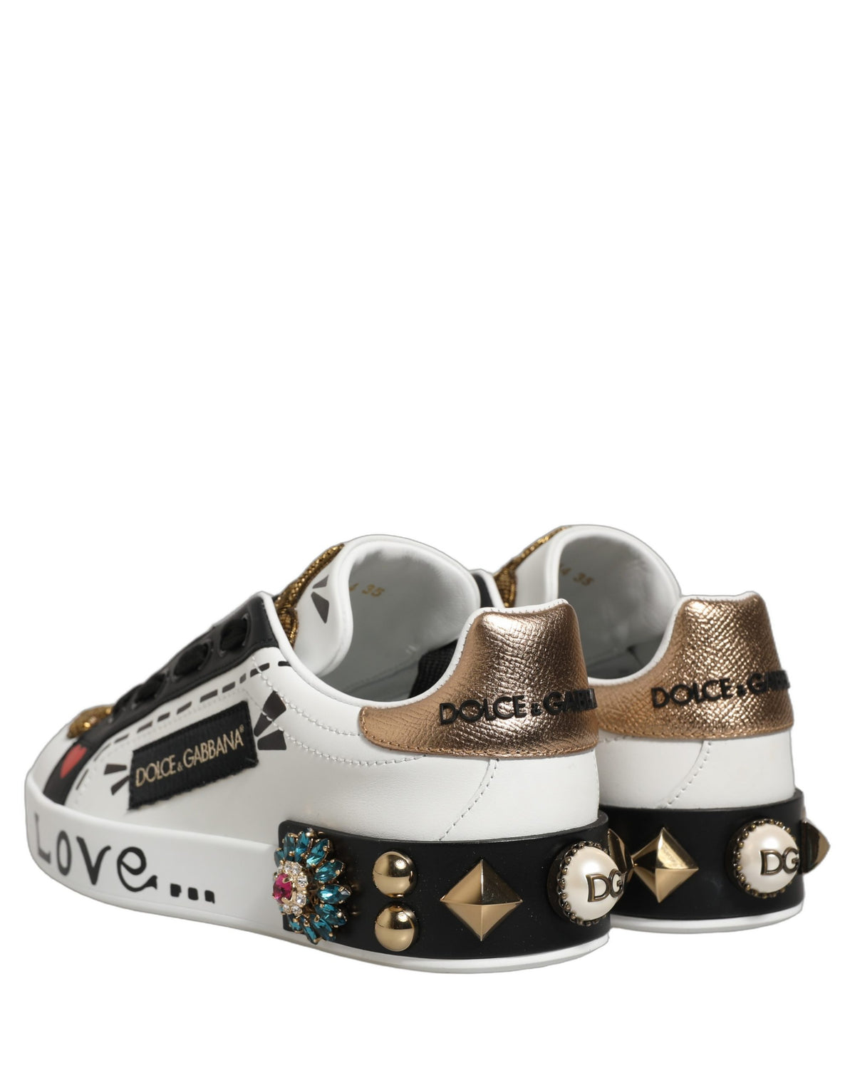 New Dolce & Gabbana White Gold Studded Portofino Sneakers Shoes