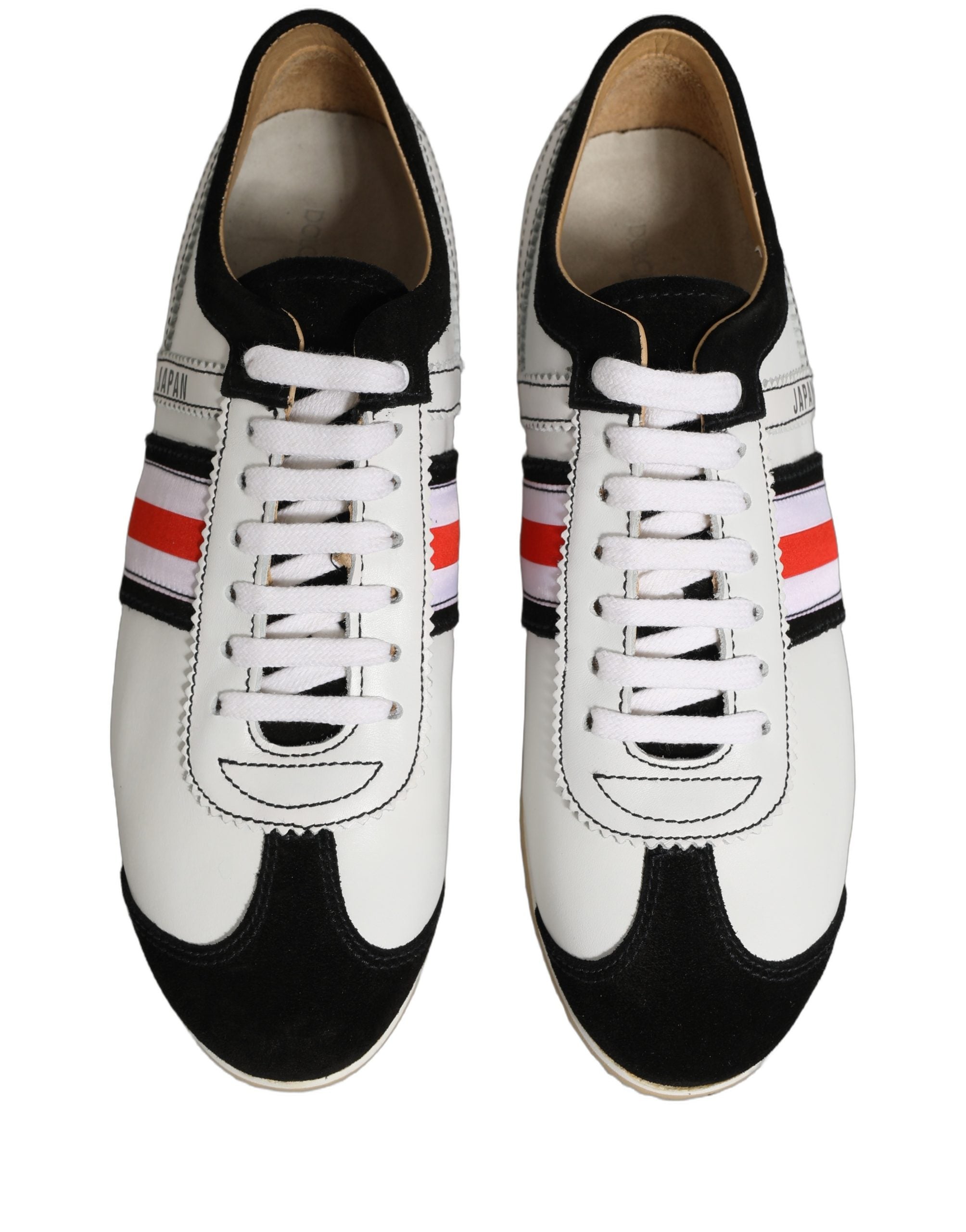 Pre-Owned Dolce & Gabbana Black White Leather Suede Low Top Sneakers Shoes