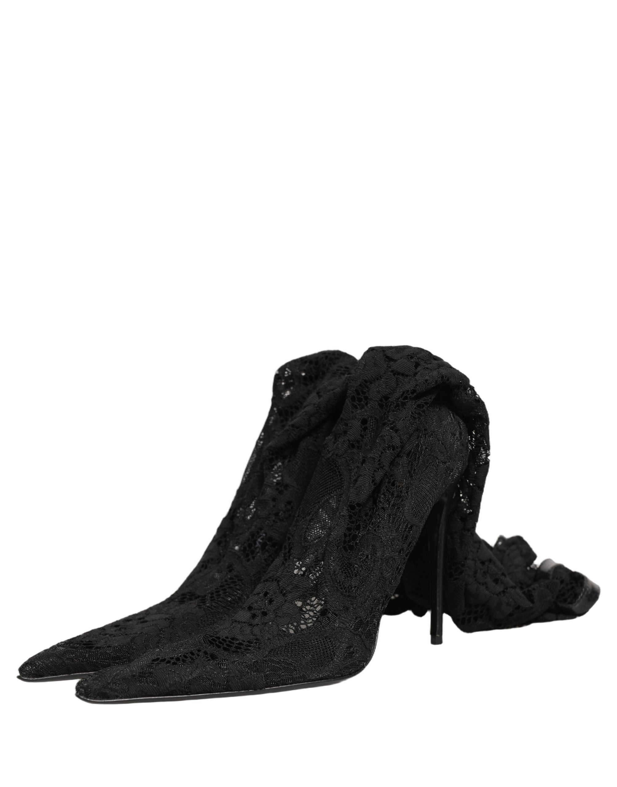 Pre-Owned Dolce & Gabbana Black Taormina Lace Socks Boots Pumps Shoes
