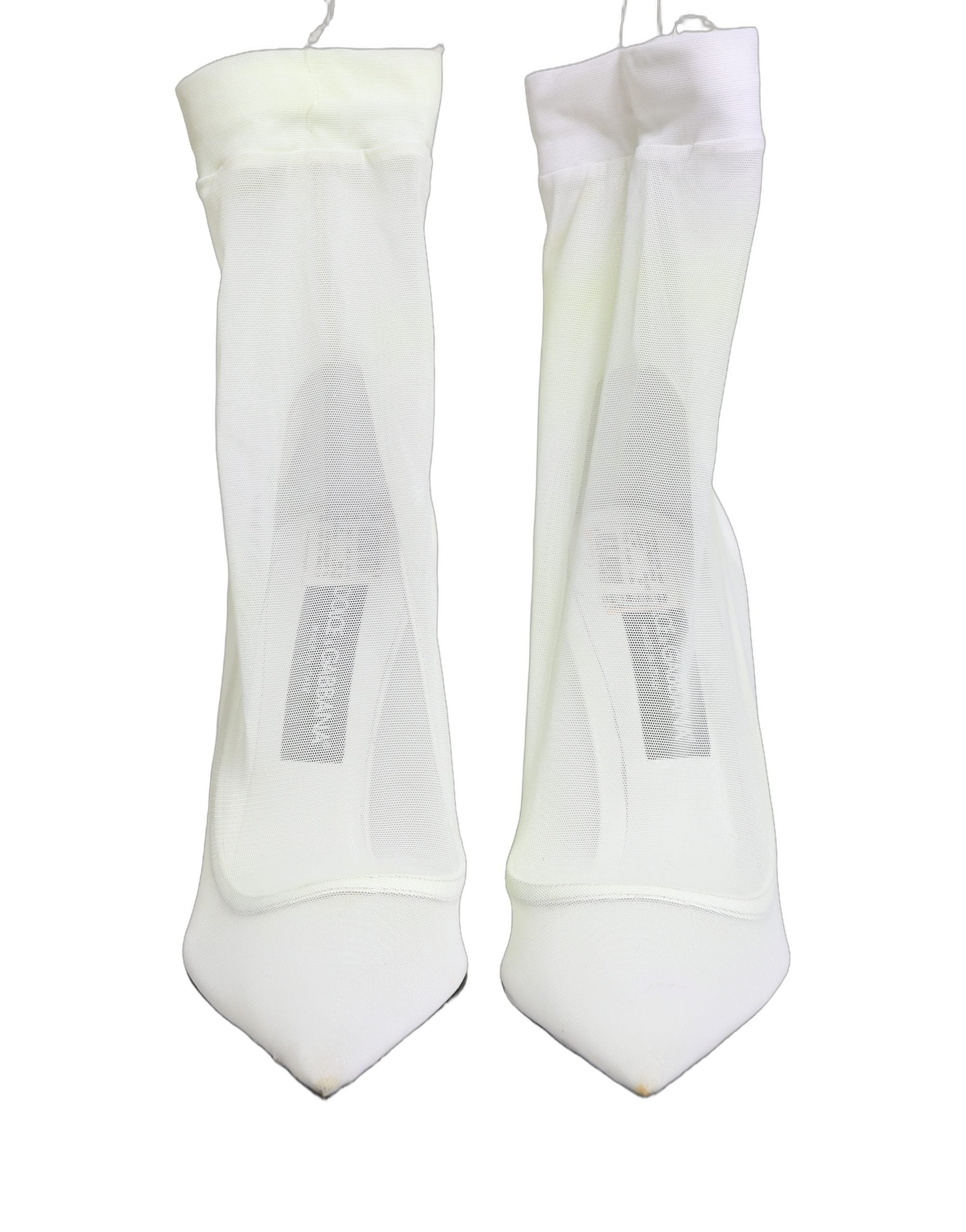 Dolce & Gabbana White Tulle Stretch Mesh Sock Boots Shoes