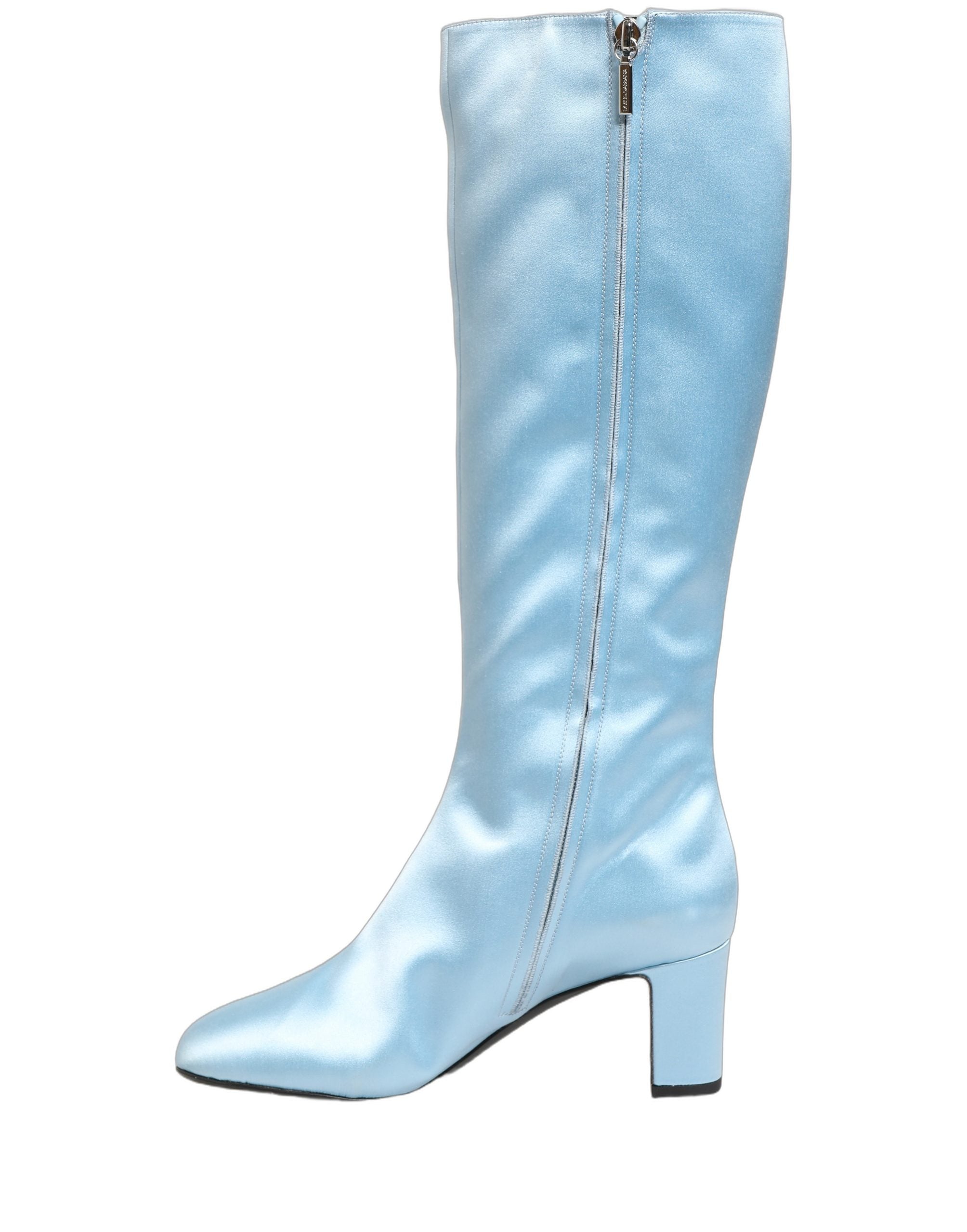 Dolce & Gabbana Light Blue Satin Knee High Boots Shoes