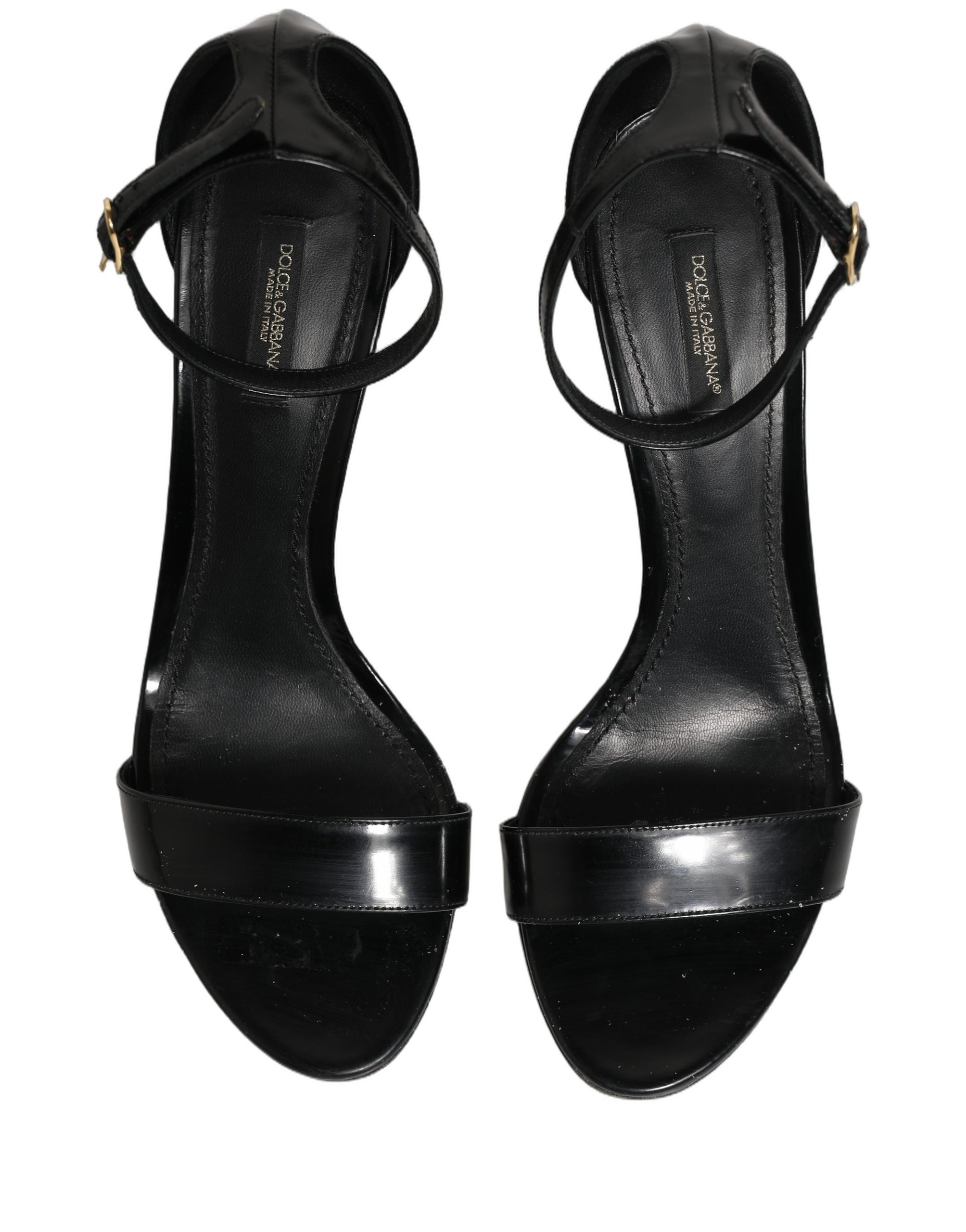Dolce & Gabbana Black Leather Ankle Strap Heels Sandals Shoes