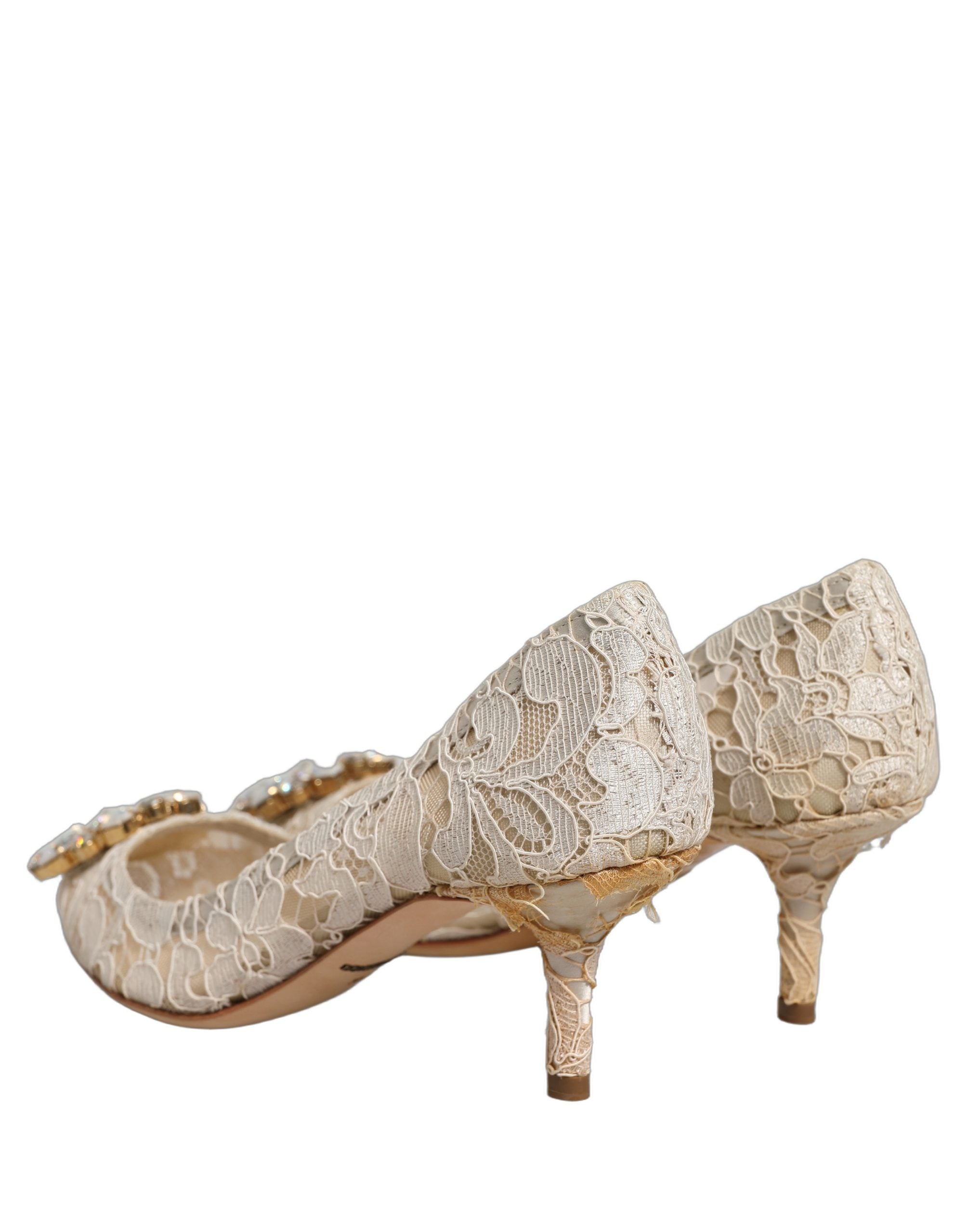 Dolce & Gabbana White Taormina Lace Crystal Pumps Shoes