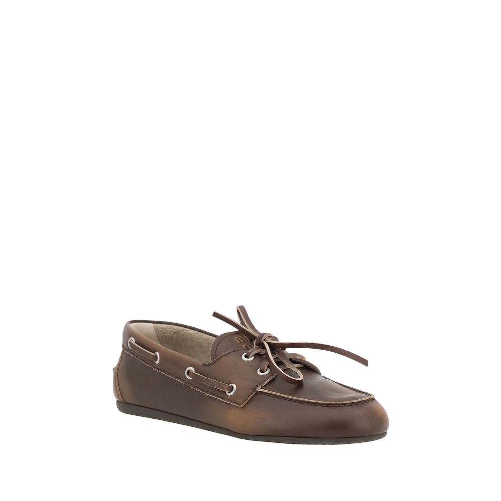 Miu Miu Brown Leather Slip-On Loafers