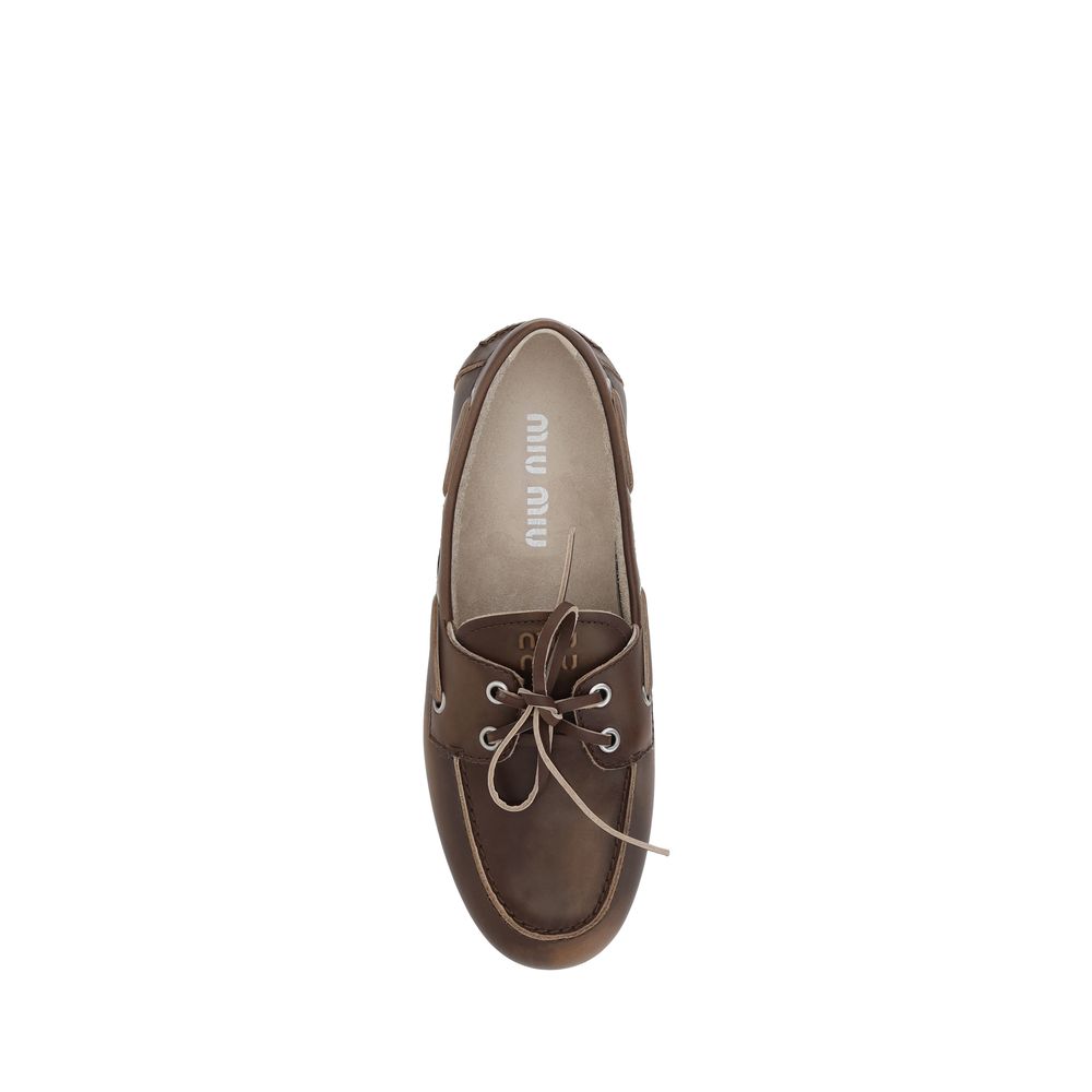 Miu Miu Brown Leather Slip-On Loafers