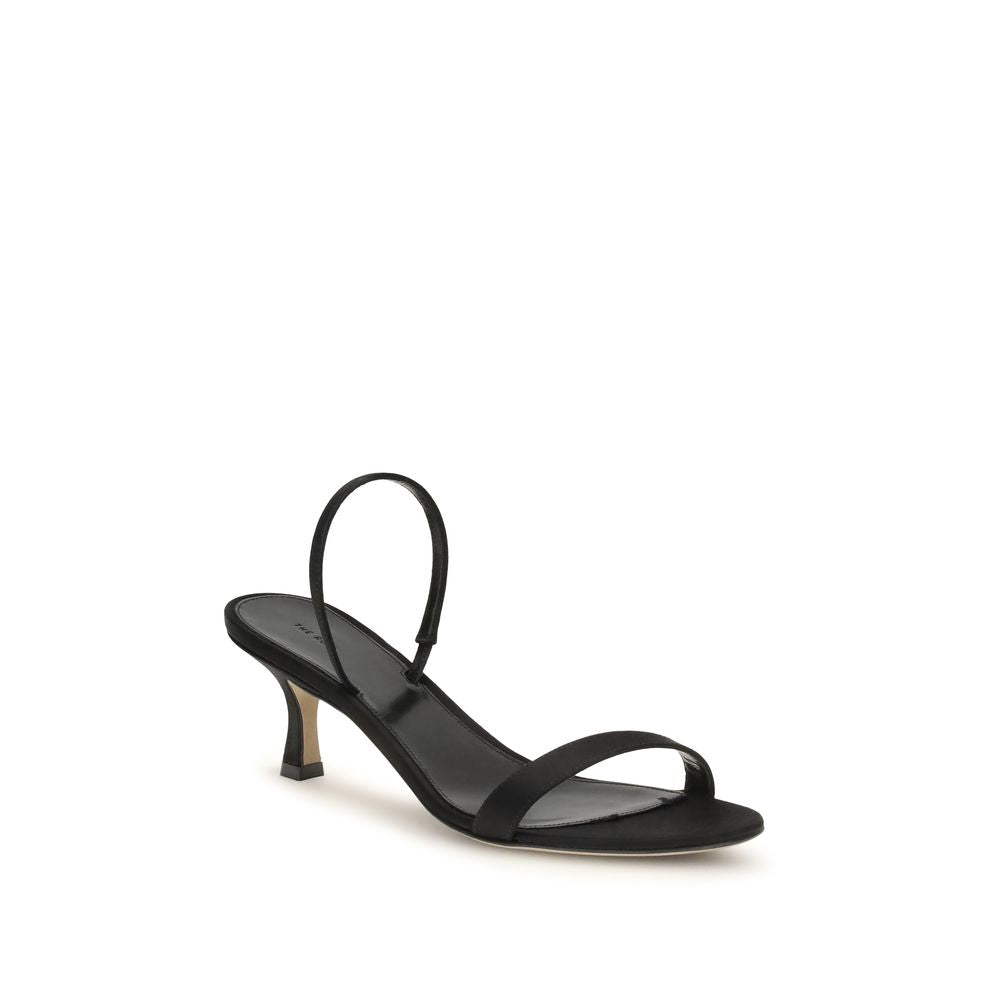 The Row Black Leather Strap-On Sandals