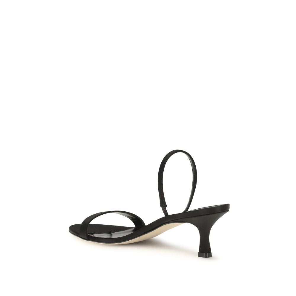 The Row Black Leather Strap-On Sandals