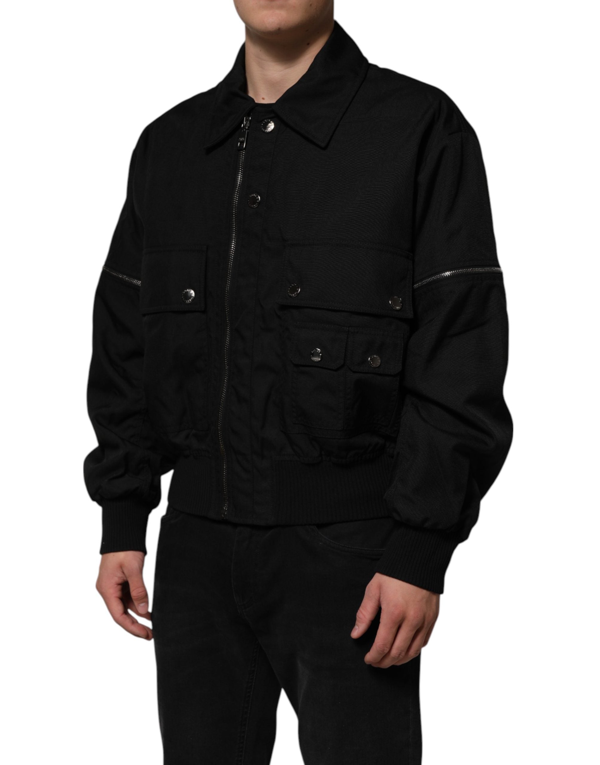Dolce & Gabbana Black Nylon Full Zip Blouson Bomber Jacket