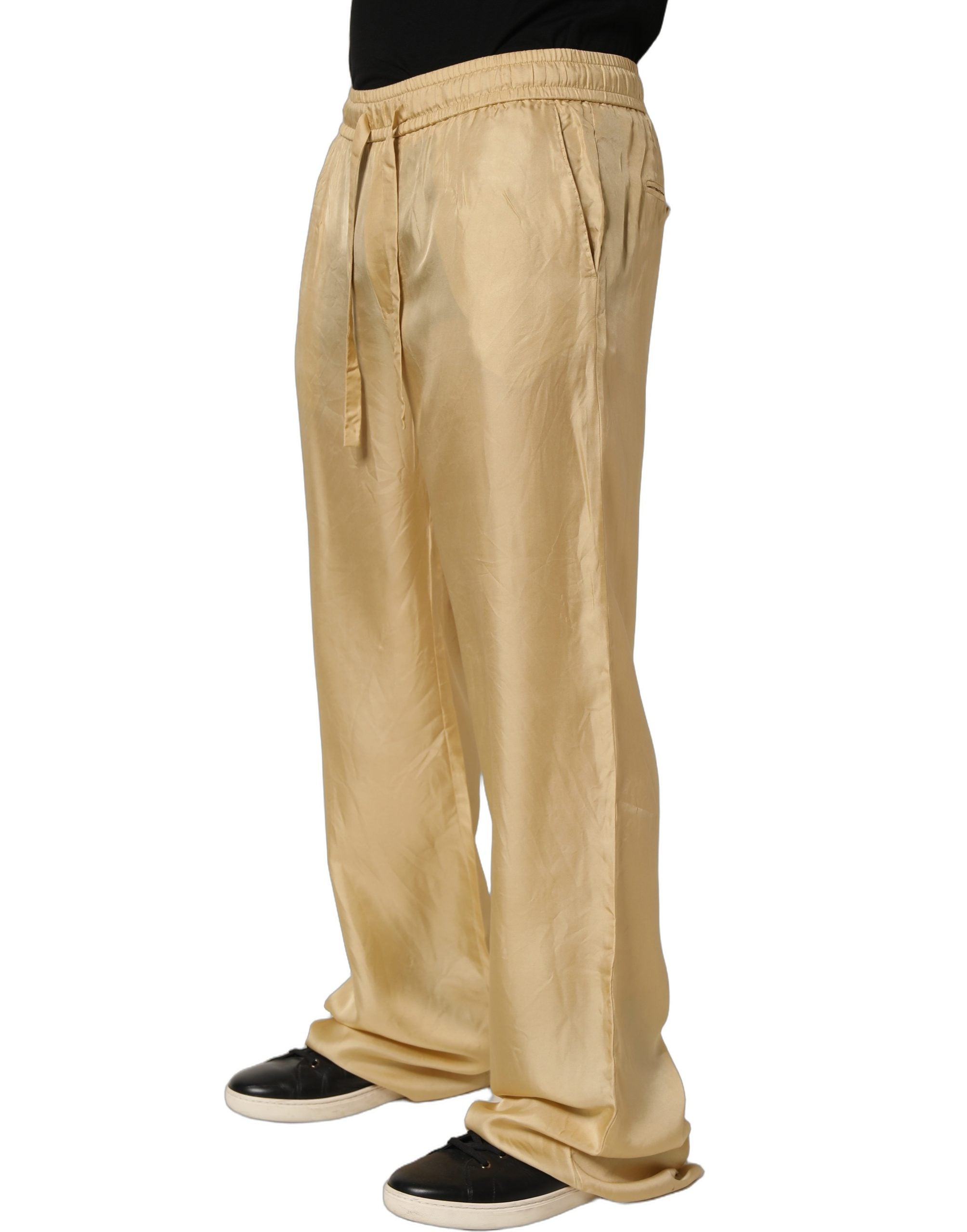 Dolce & Gabbana Yellow Straight Silk Mid Waist Chino Trouser Pants