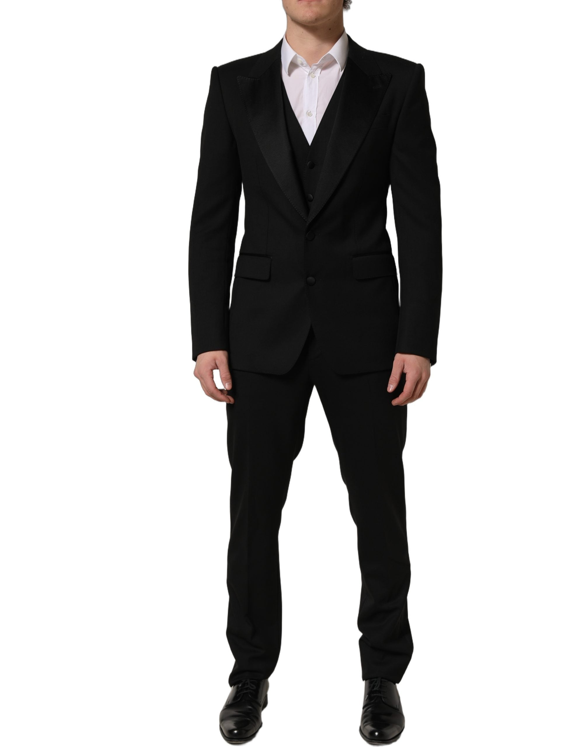 Pre-Owned Dolce & Gabbana Black Wool Slim Fit Formal 3 Piece Men Suit