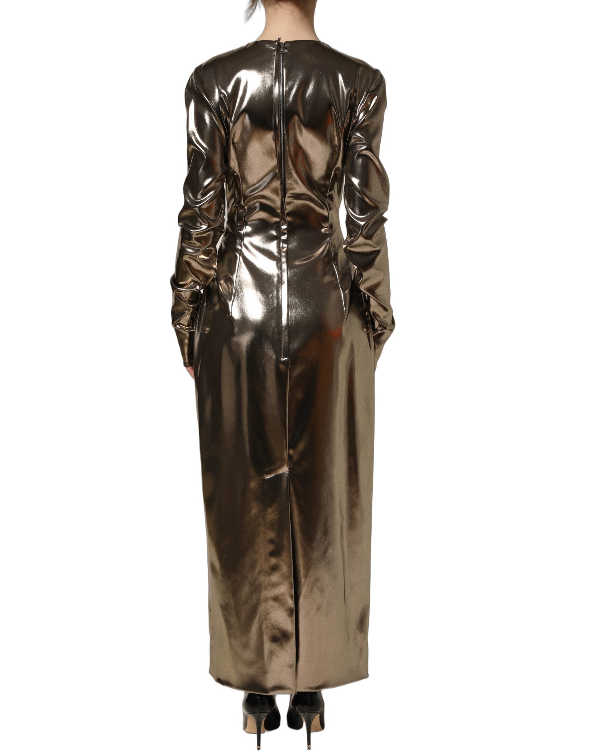 Dolce & Gabbana Metallic Gold LongSleeve Maxi Dress