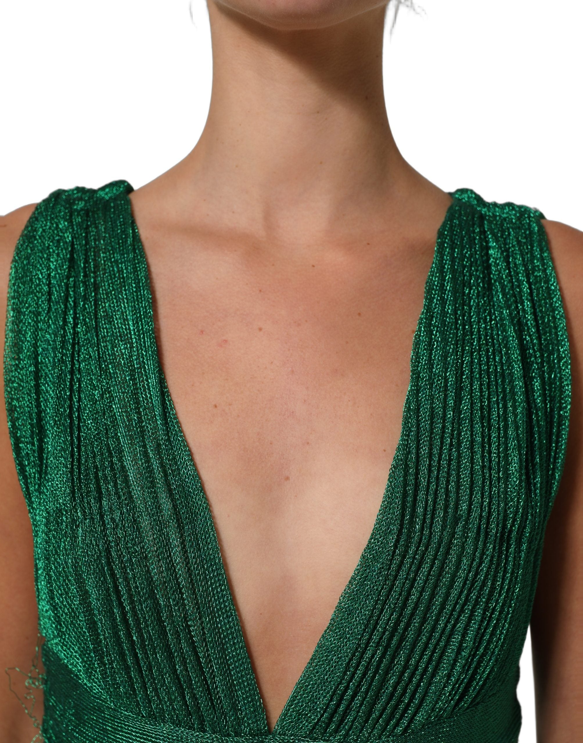 Dolce & Gabbana Emerald Green Plissé Evening Gown Dress