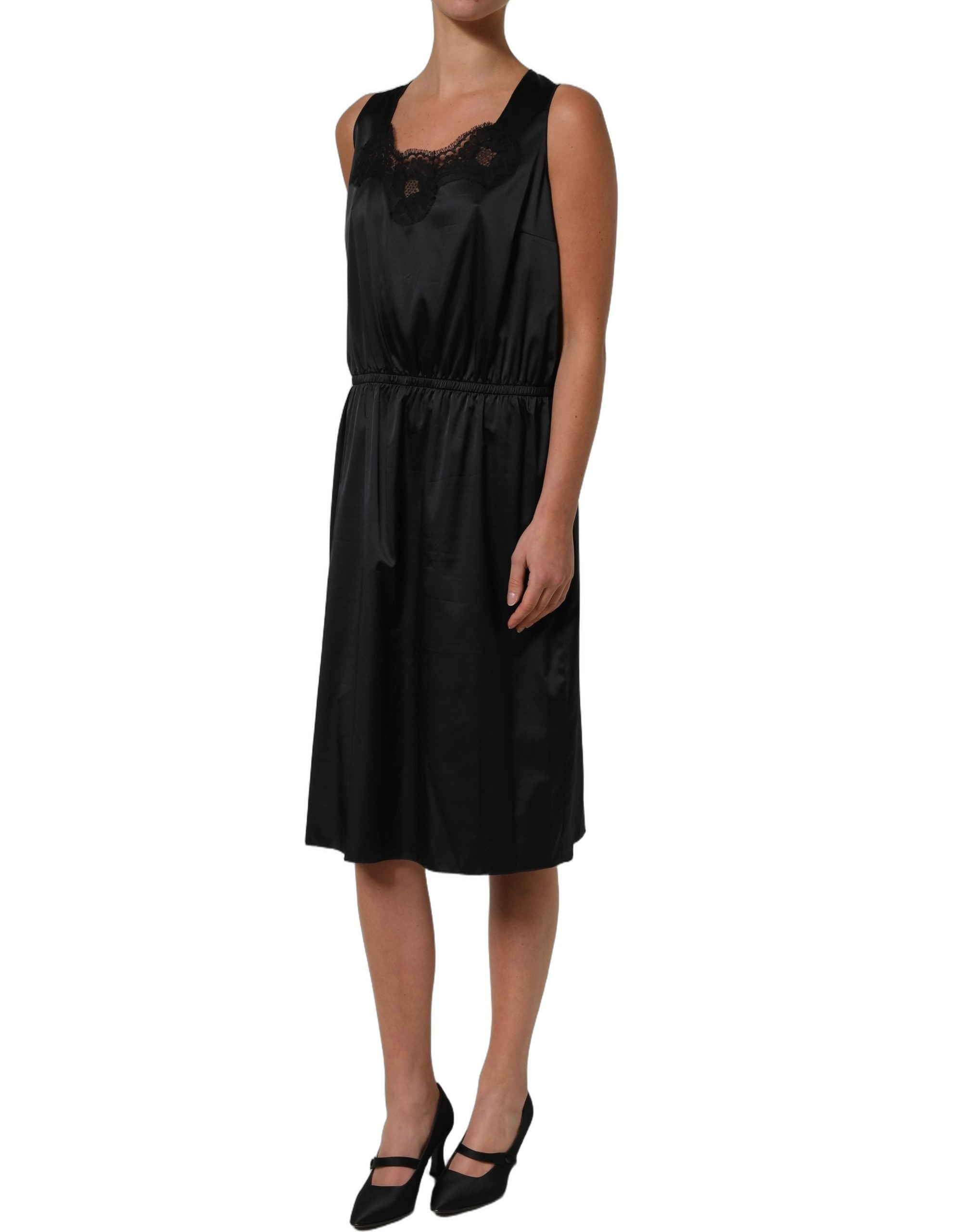 Dolce & Gabbana Black Polyester LaceTrim Sheath Midi Dress