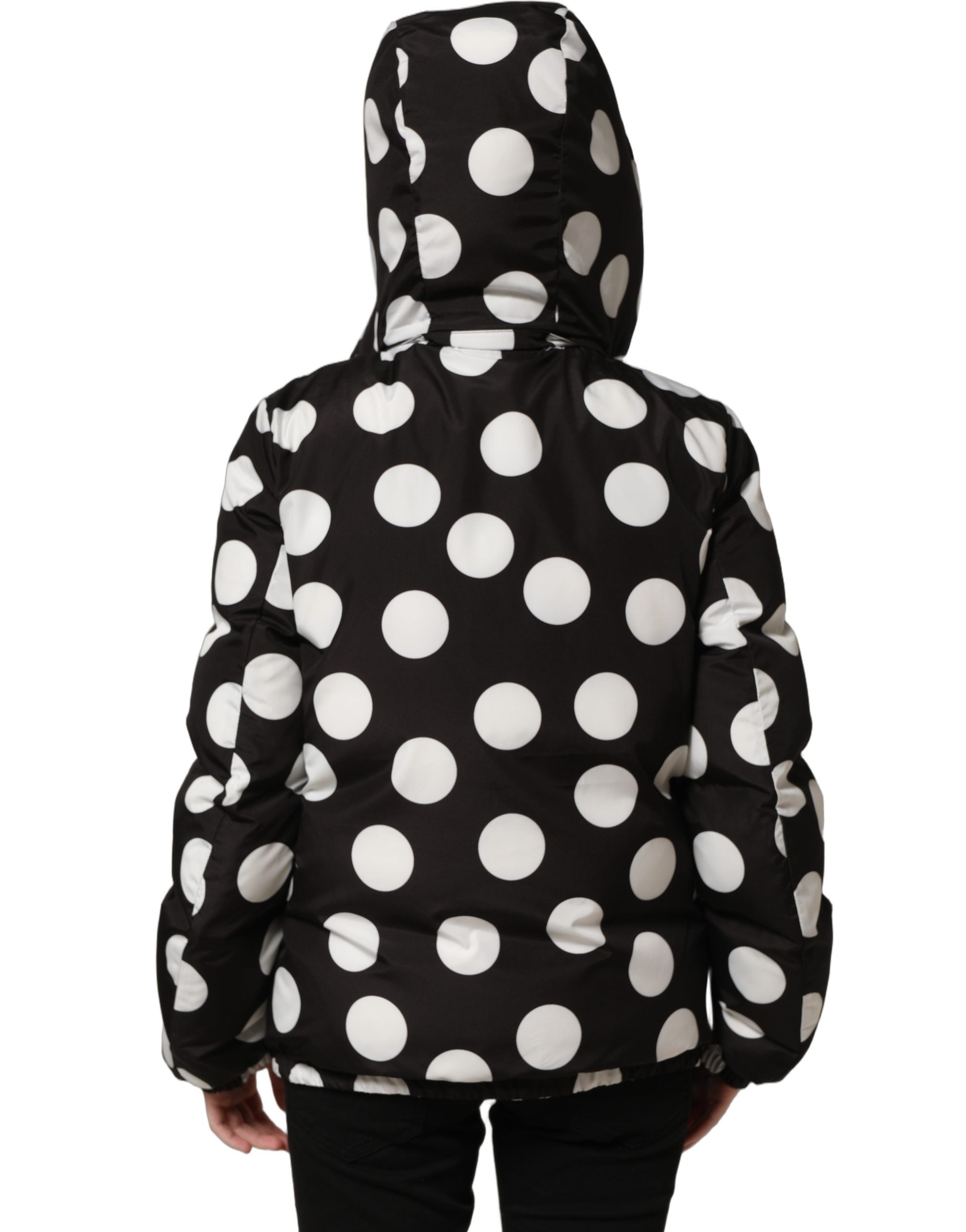 Dolce & Gabbana Black White Polka Dot Hooded Blouson Jacket