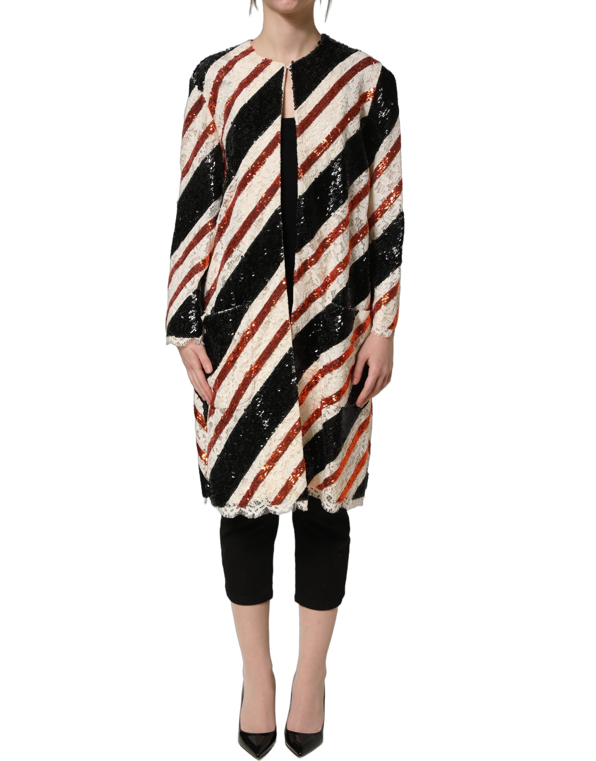 Dolce & Gabbana Multicolor Stripe Sequin Duster Coat Jacket