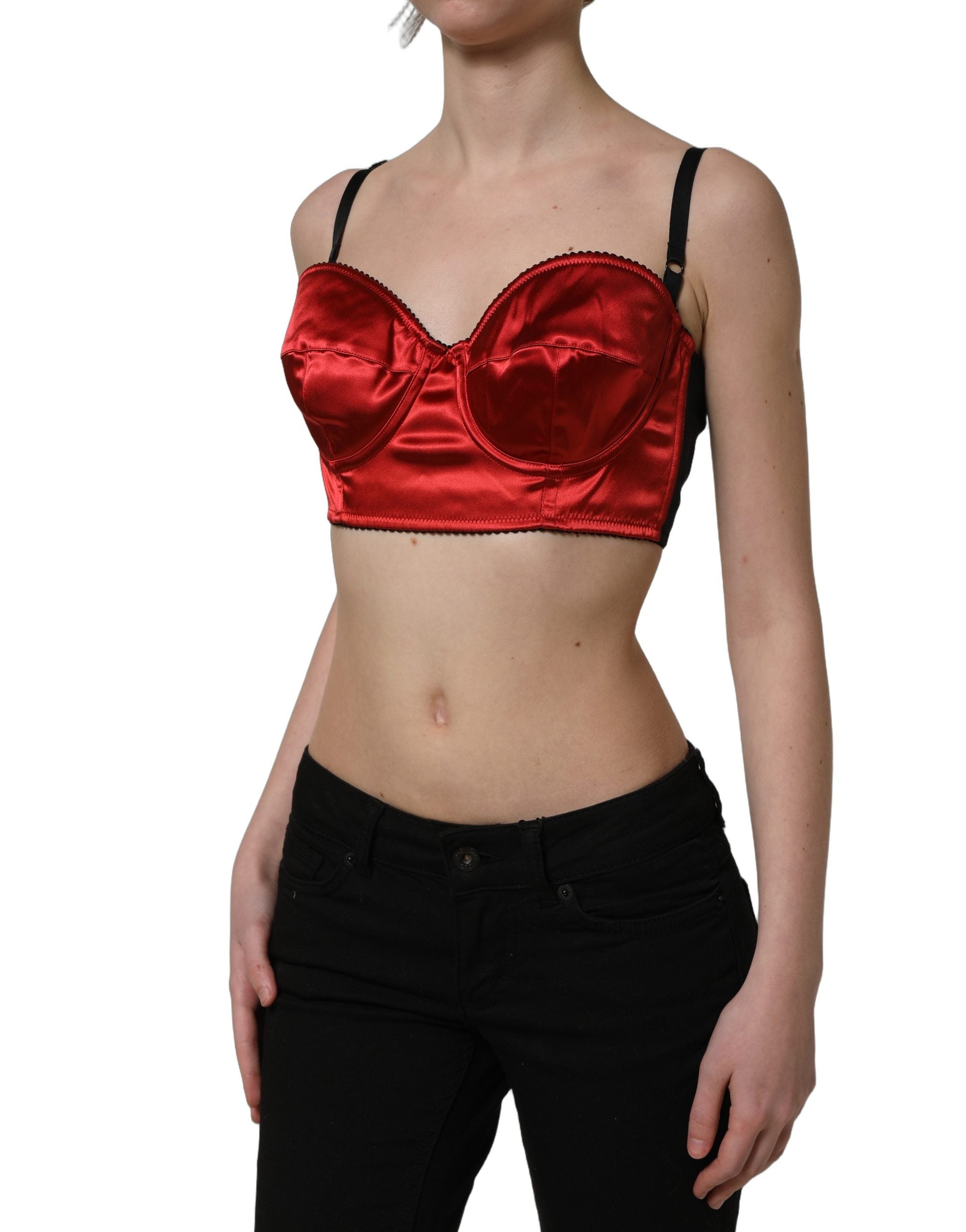 Dolce & Gabbana Red Satin Bustier Cropped Tank Top
