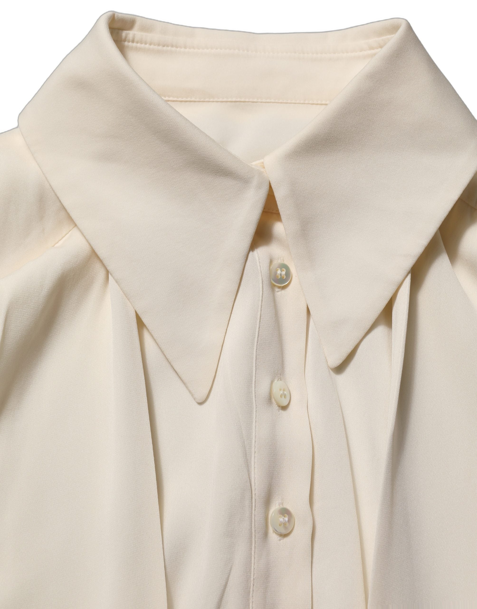Dolce & Gabbana Off White Ascot Collar Long Sleeves Blouse Top
