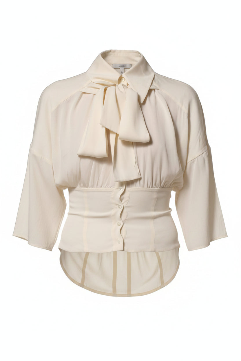 Dolce & Gabbana Ivory Ascot Collar Long-Sleeved Blouse