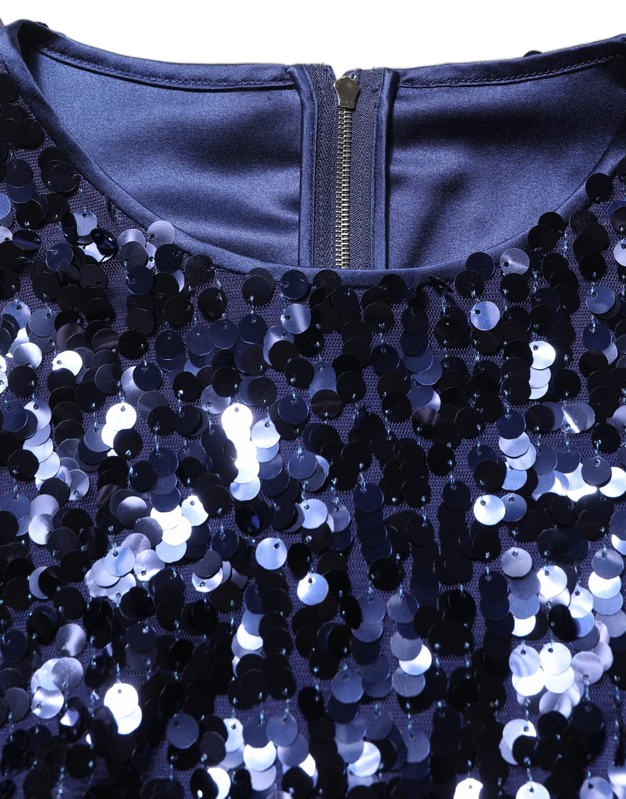 Dolce & Gabbana Blue Sequin Long-Sleeved Cropped Blouse