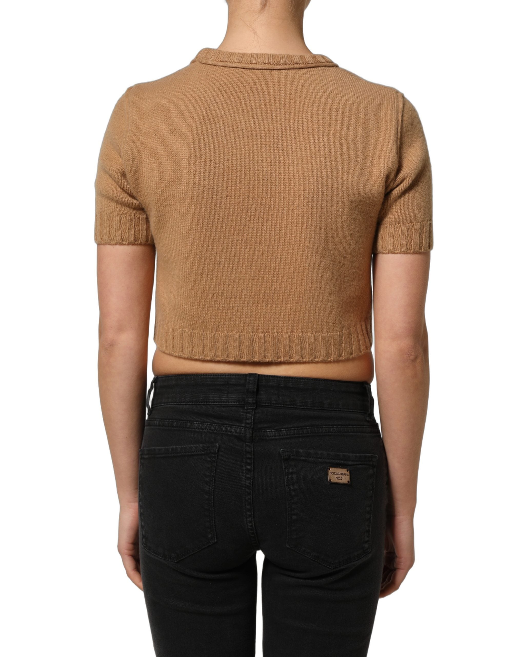 Dolce & Gabbana Brown Virgin Wool Cropped Tee