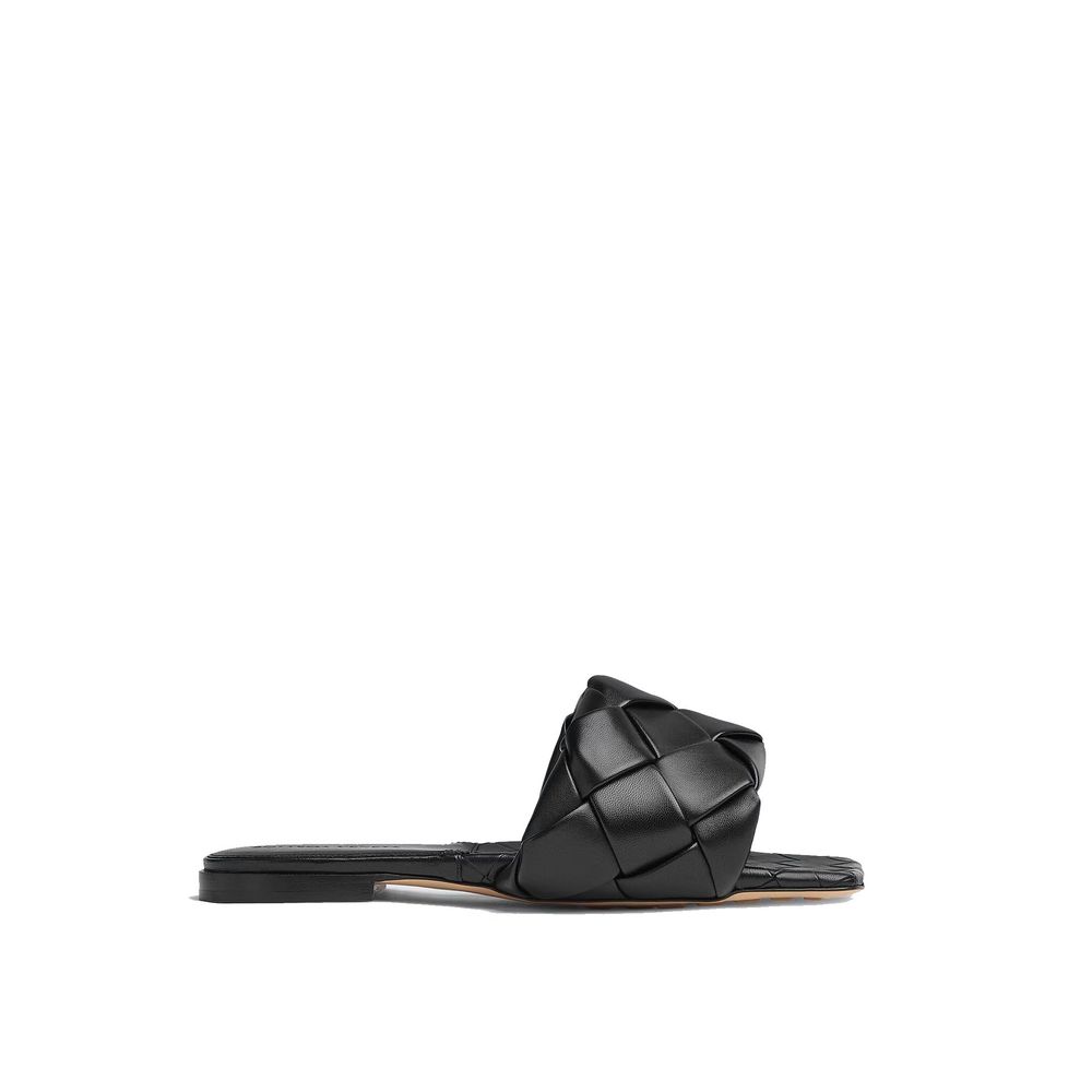 Bottega Veneta Black Leather Flat Sandals