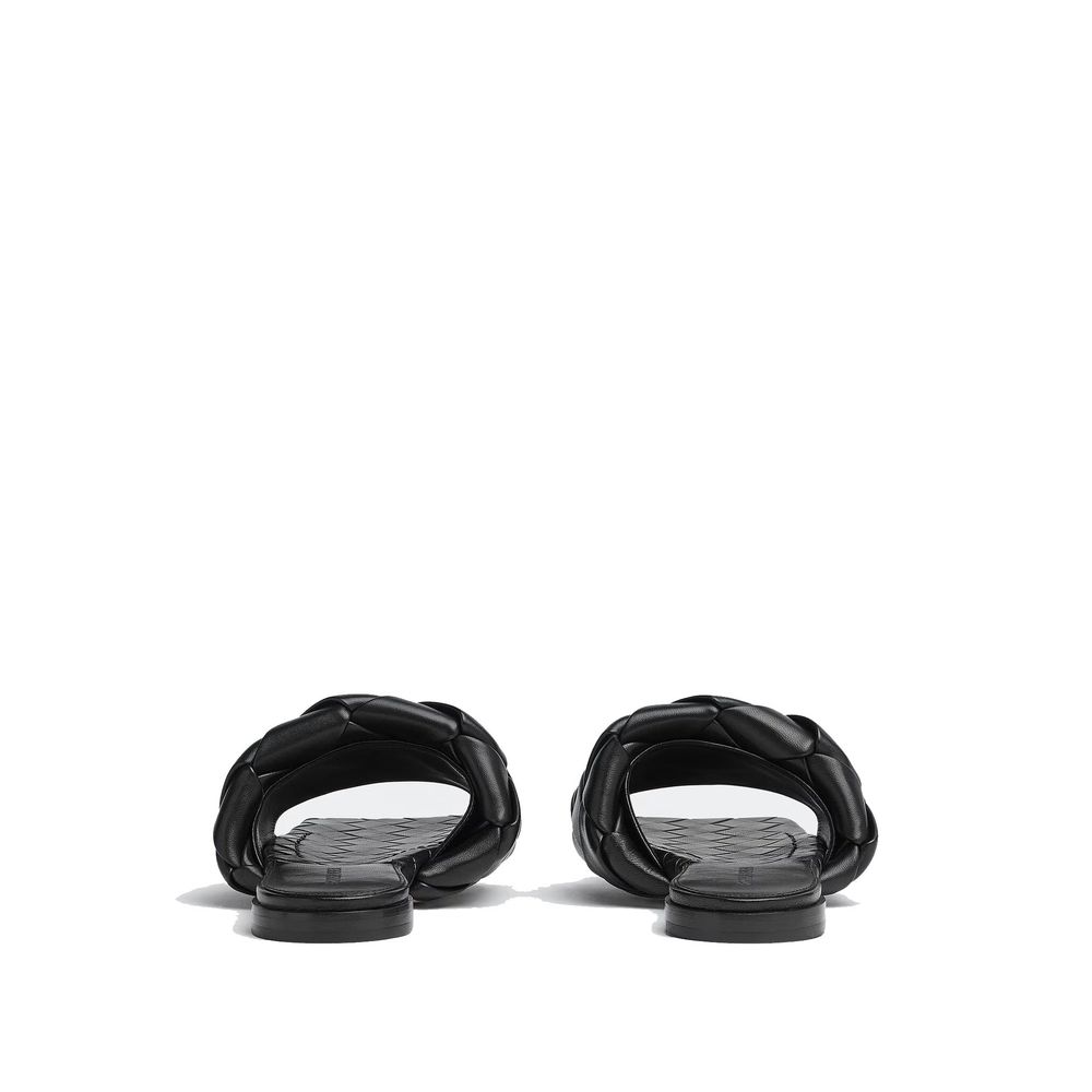 Bottega Veneta Black Leather Flat Sandals