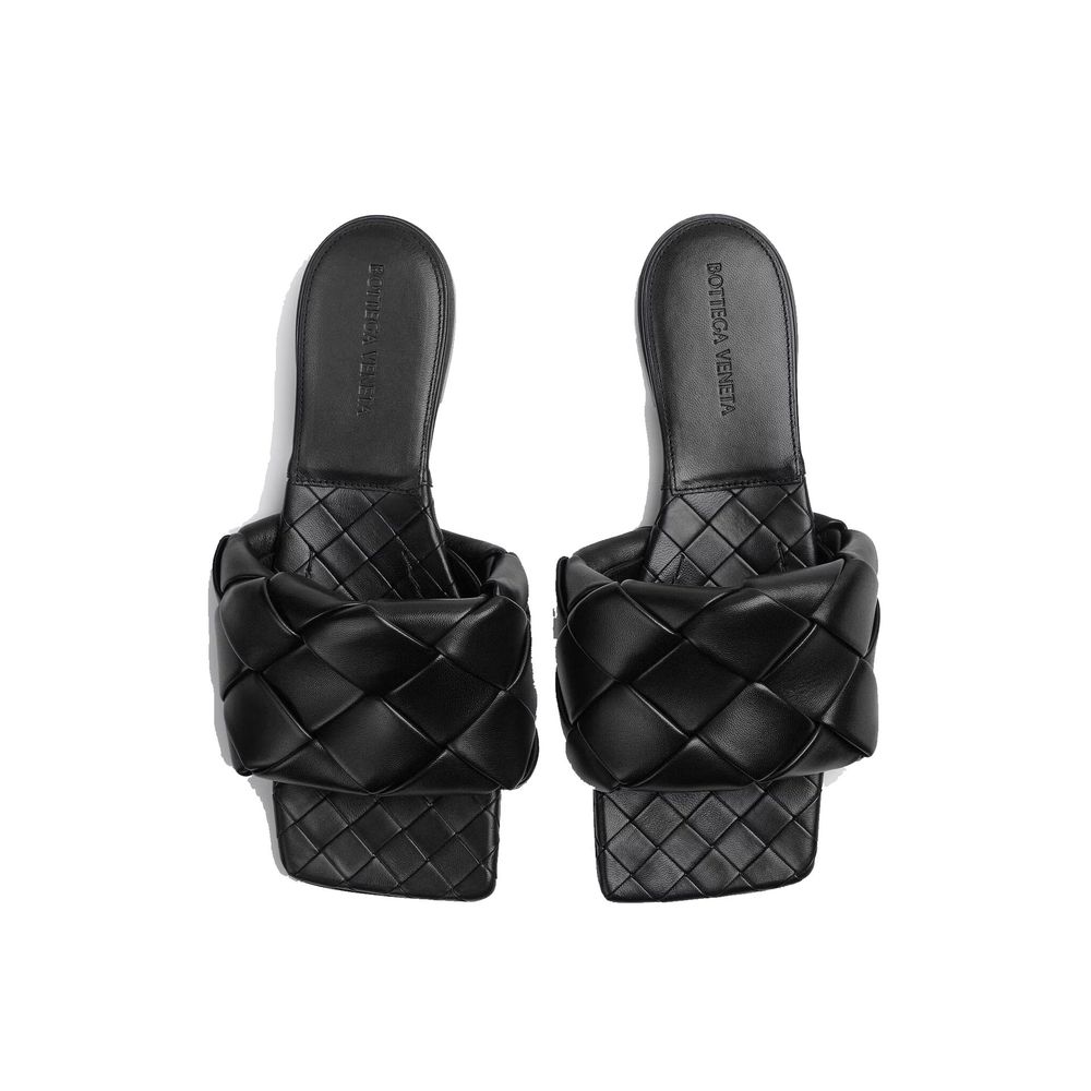 Bottega Veneta Black Leather Flat Sandals
