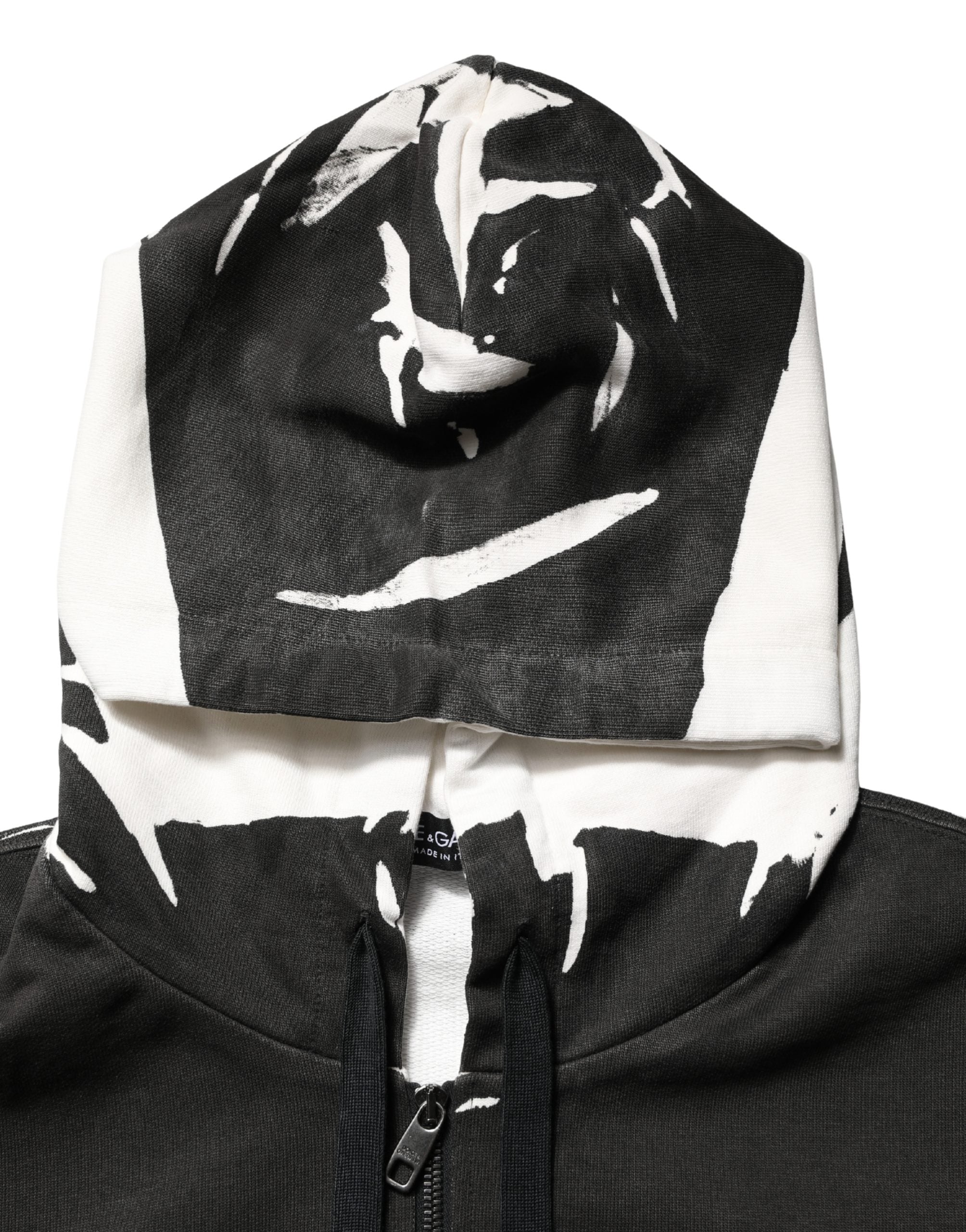 Dolce & Gabbana Black Cotton Logo Hooded Full Zip Sweater