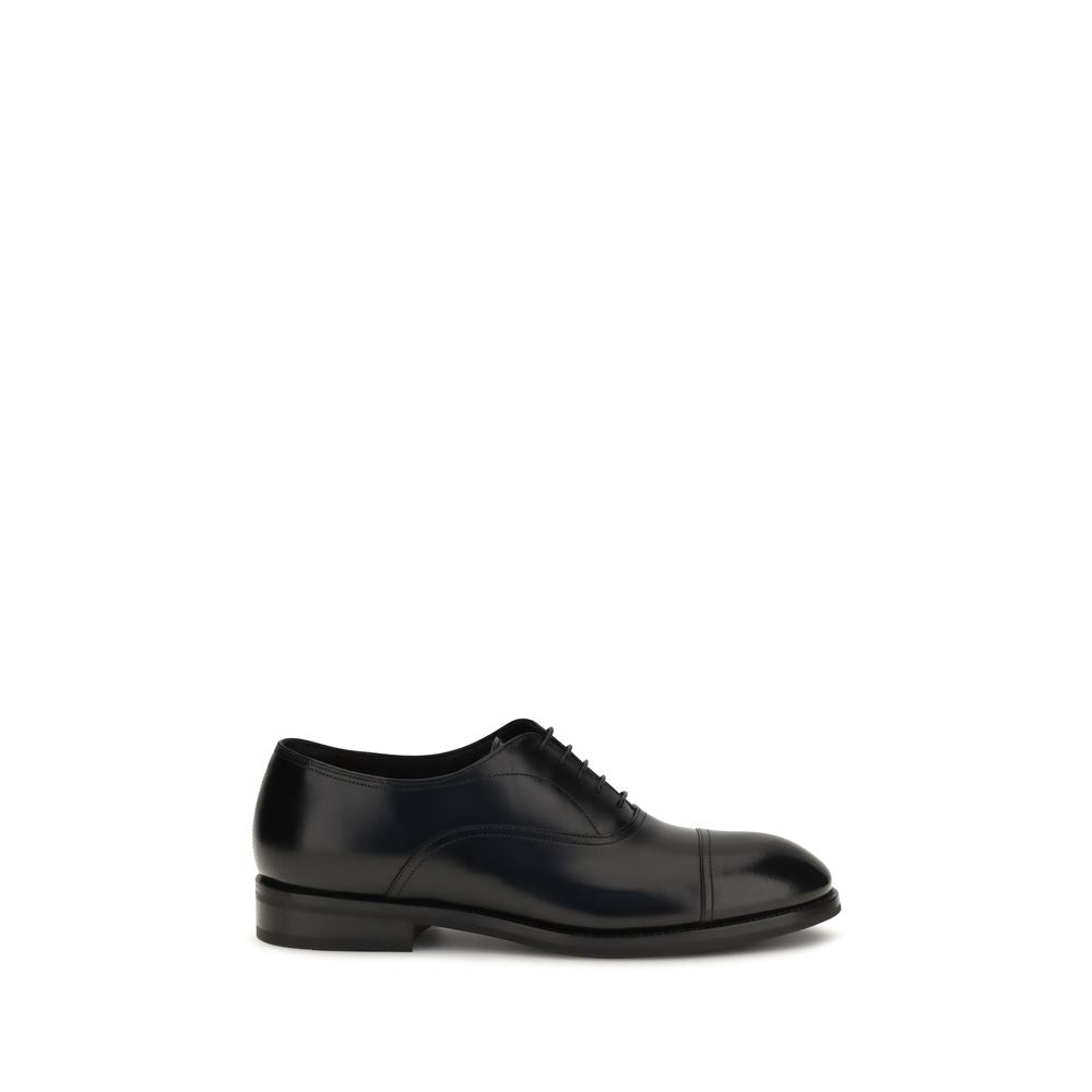 Santoni Black Leather Oxfords And Derbies