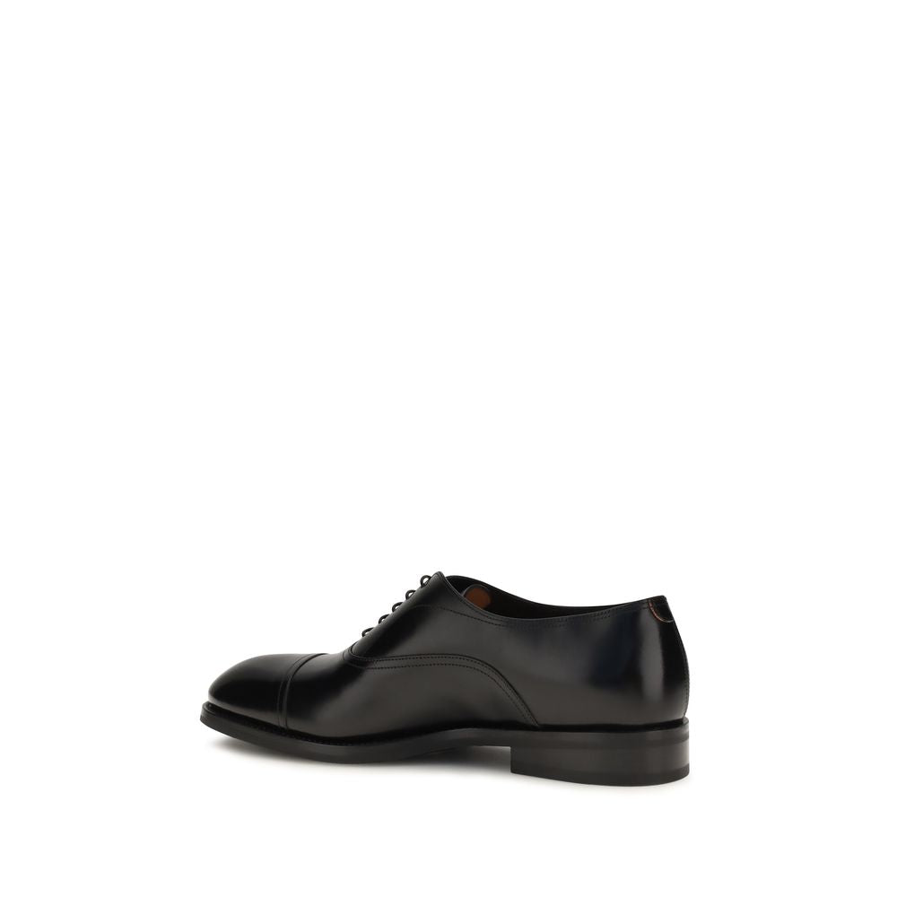 Santoni Black Leather Oxfords And Derbies