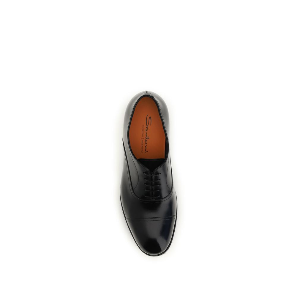 Santoni Black Leather Oxfords And Derbies