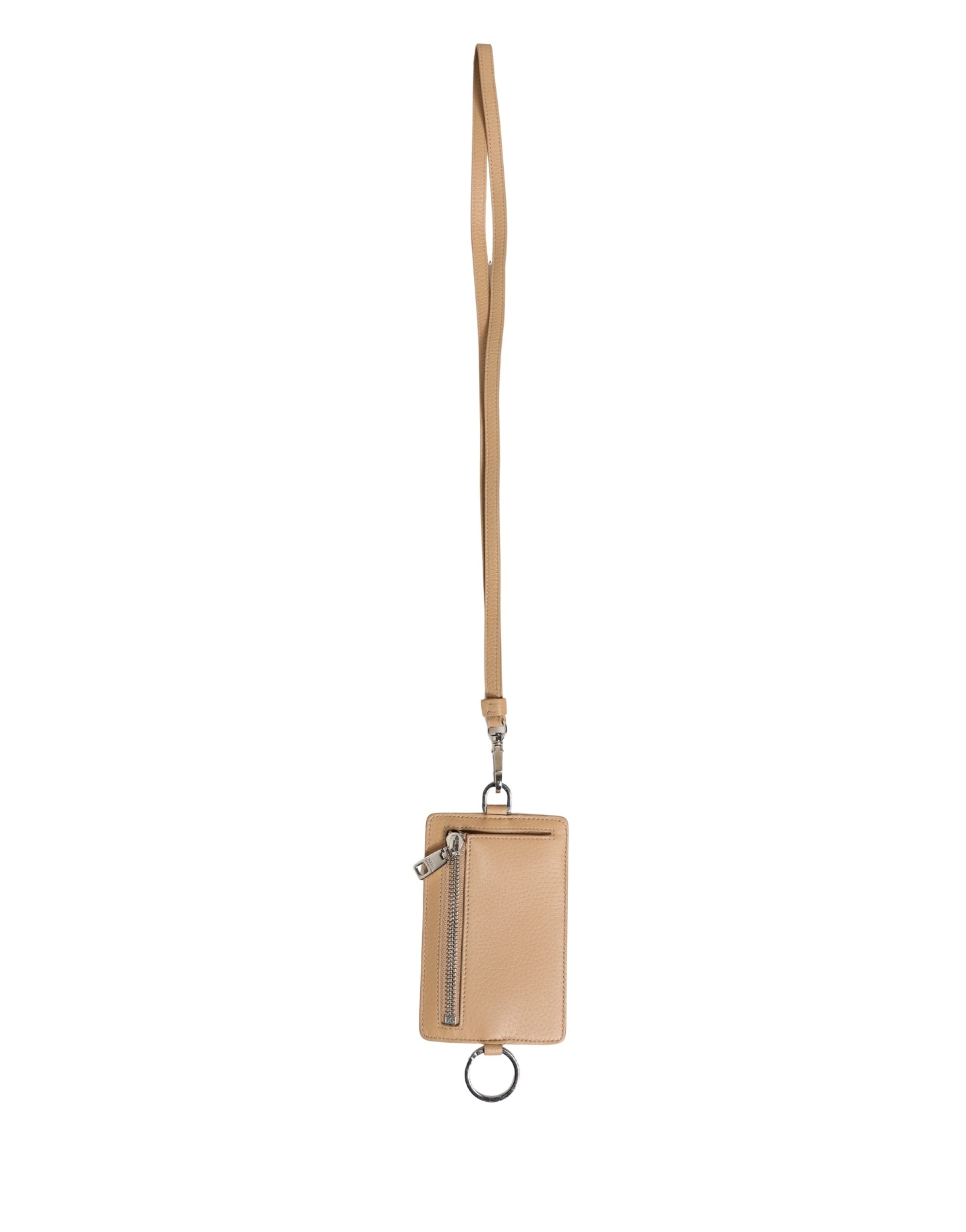 Dolce & Gabbana Beige Leather Logo Emsed Lanyard Card Holder Wallet