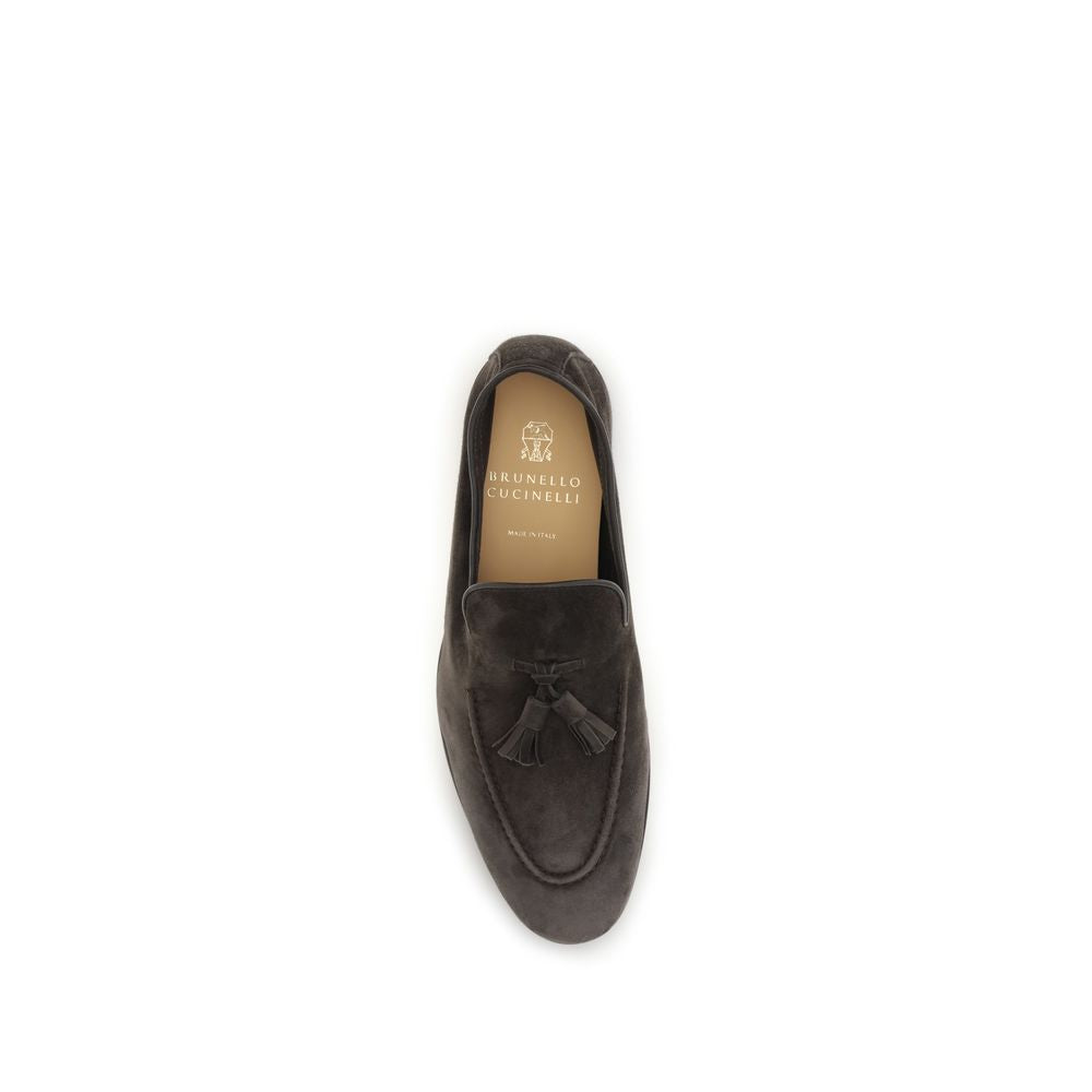 Brunello Cucinelli Beige Leather Slip-On Loafers